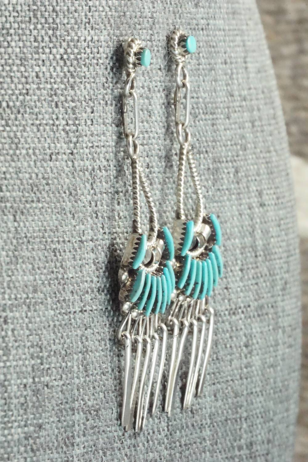 Turquoise & Sterling Silver Earrings - Edmund Cooeyate - Image 5