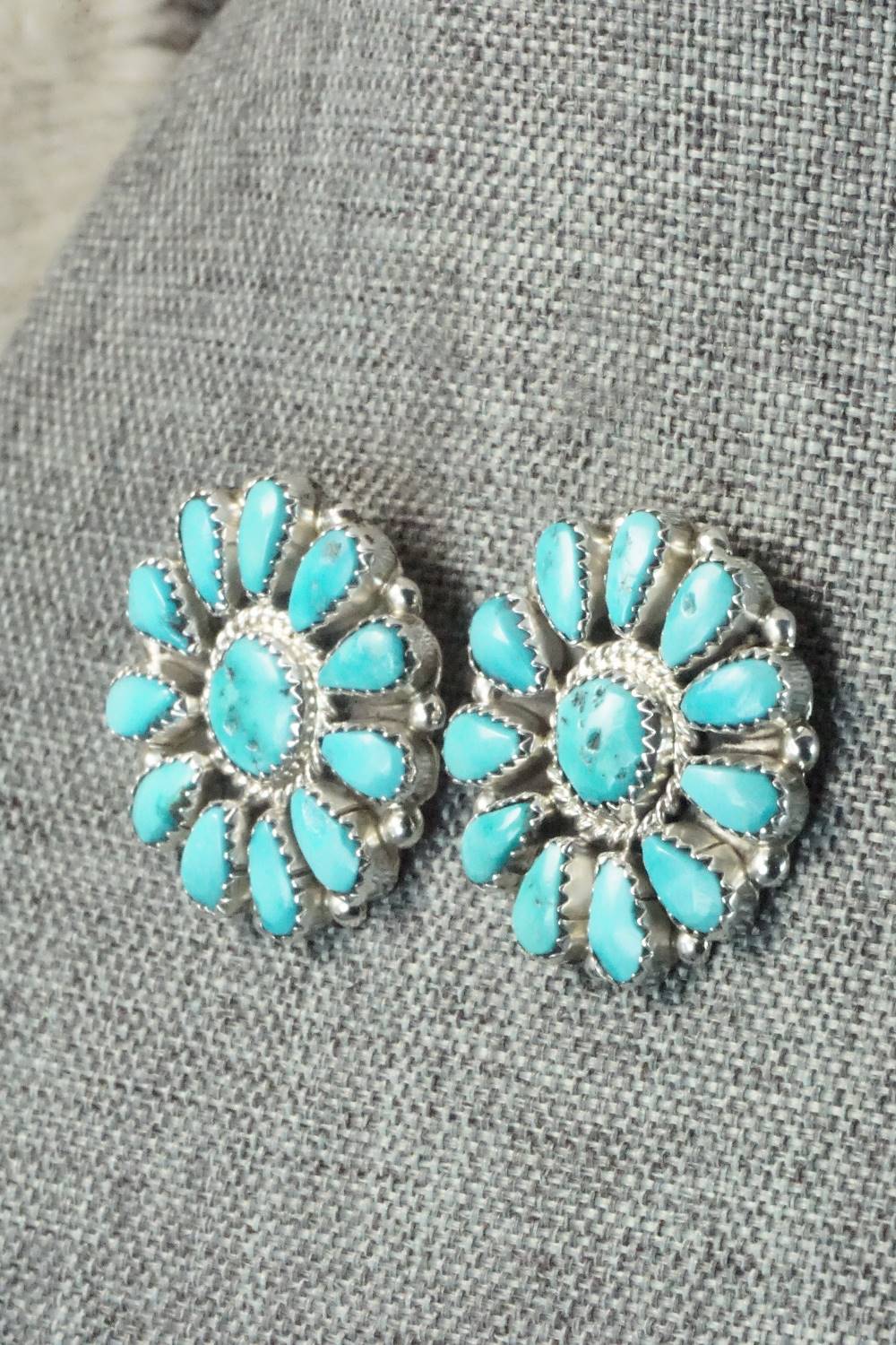 Turquoise & Sterling Silver Earrings - Eunise Wilson - Image 4