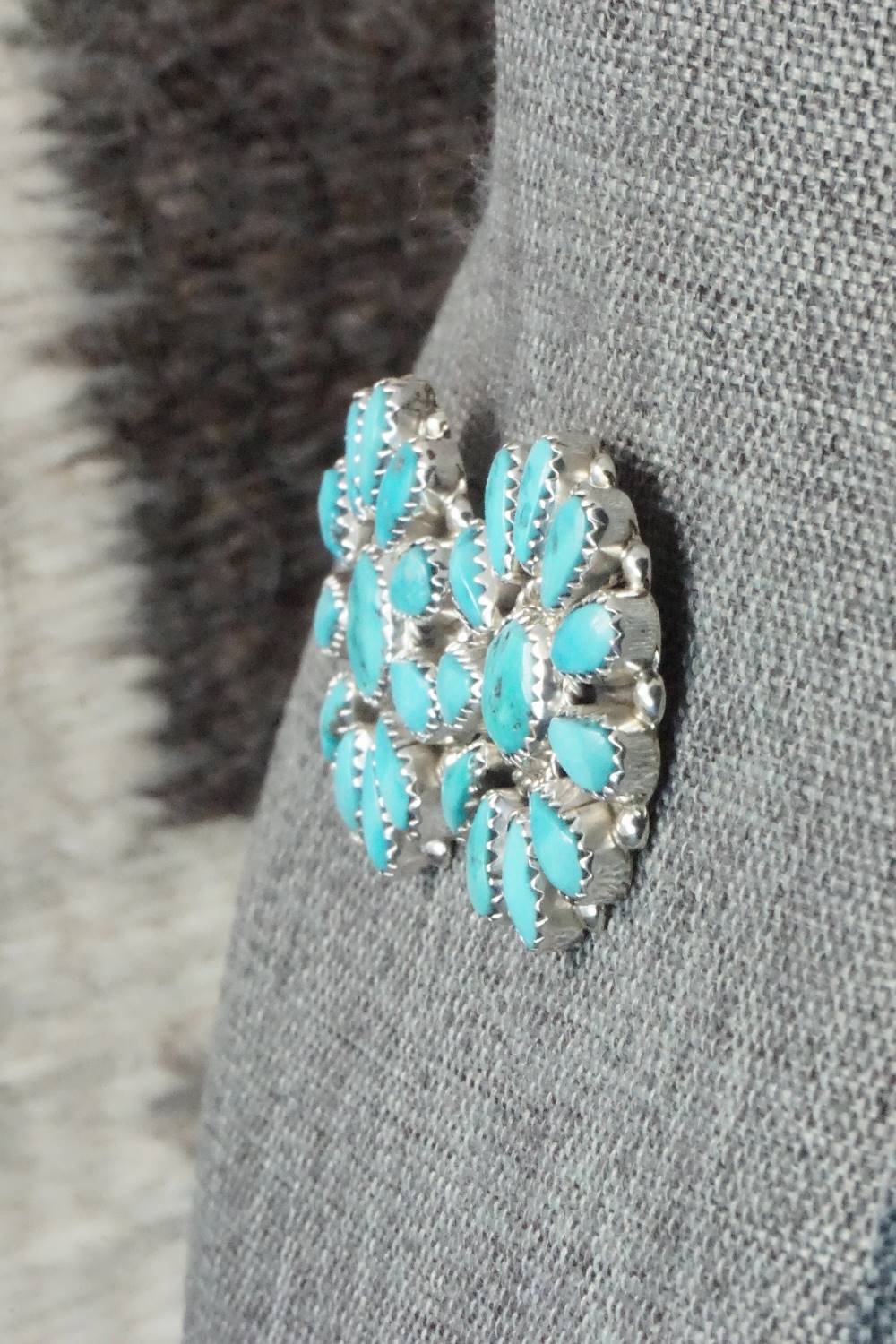 Turquoise & Sterling Silver Earrings - Eunise Wilson - Image 5