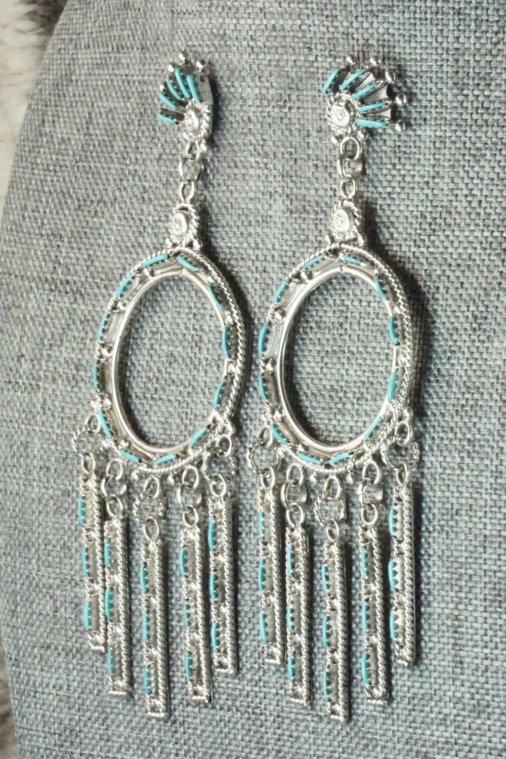 Turquoise & Sterling Silver Earrings - Kevin Leekity - Image 4