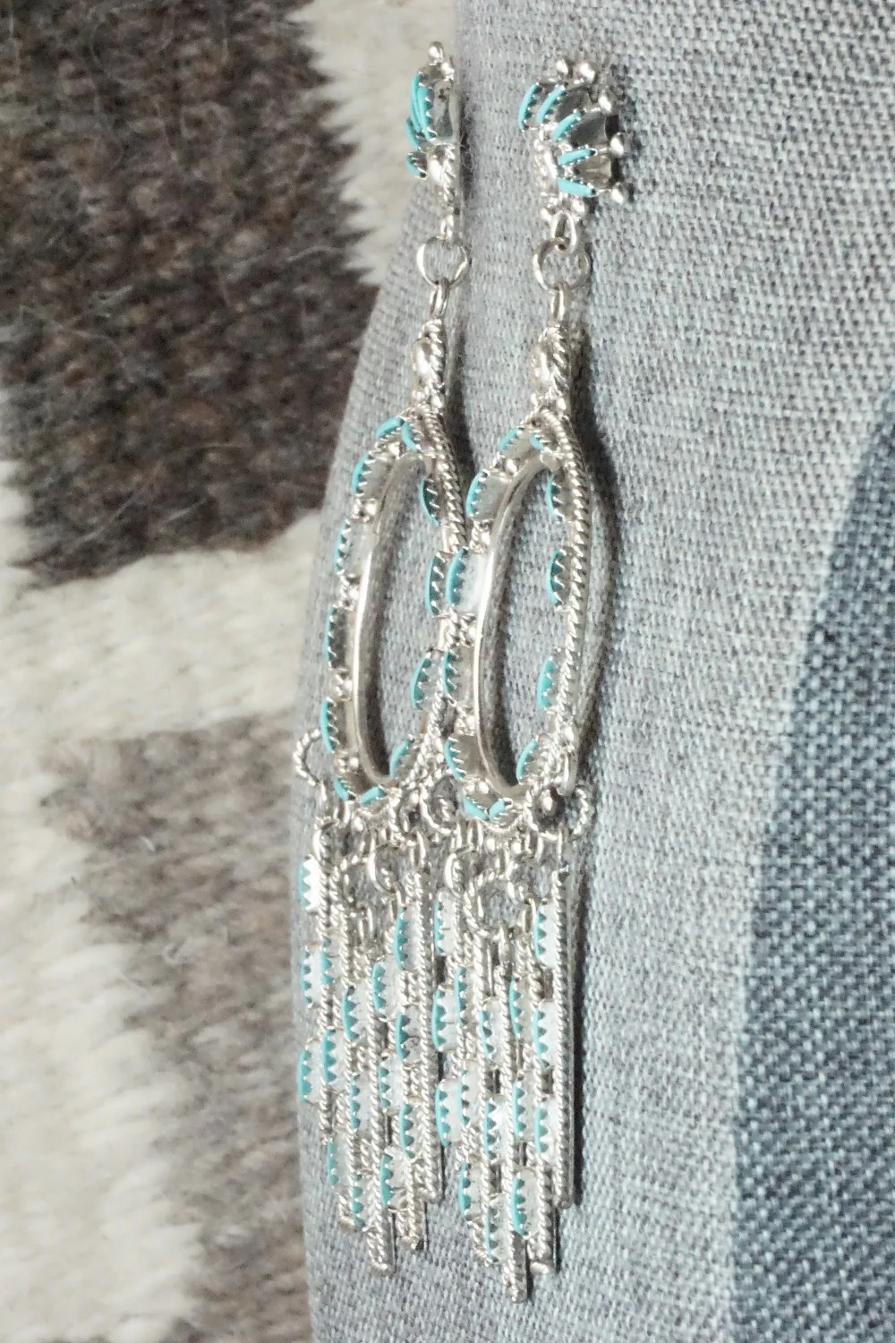 Turquoise & Sterling Silver Earrings - Kevin Leekity - Image 5