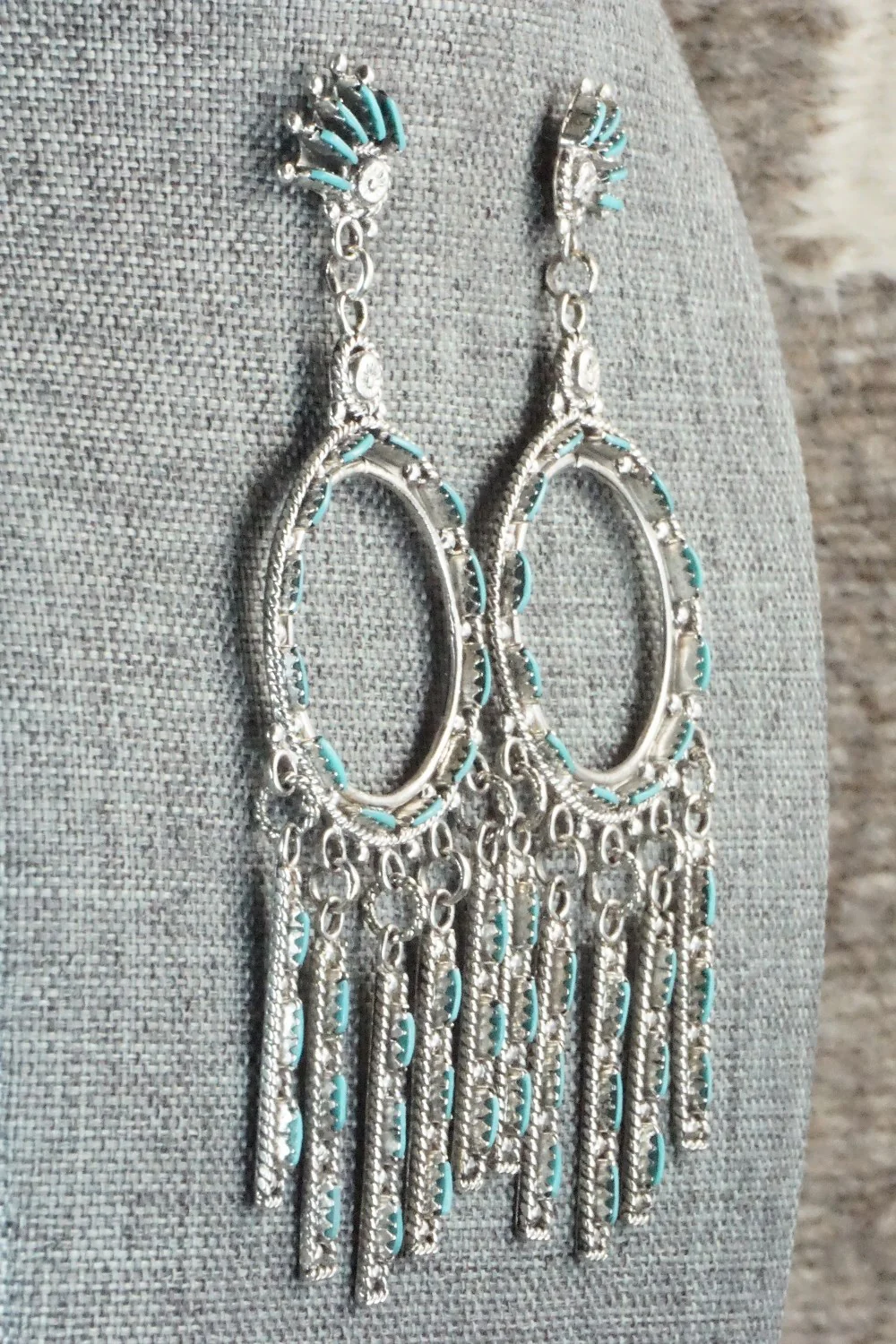 Turquoise & Sterling Silver Earrings - Kevin Leekity - Image 7
