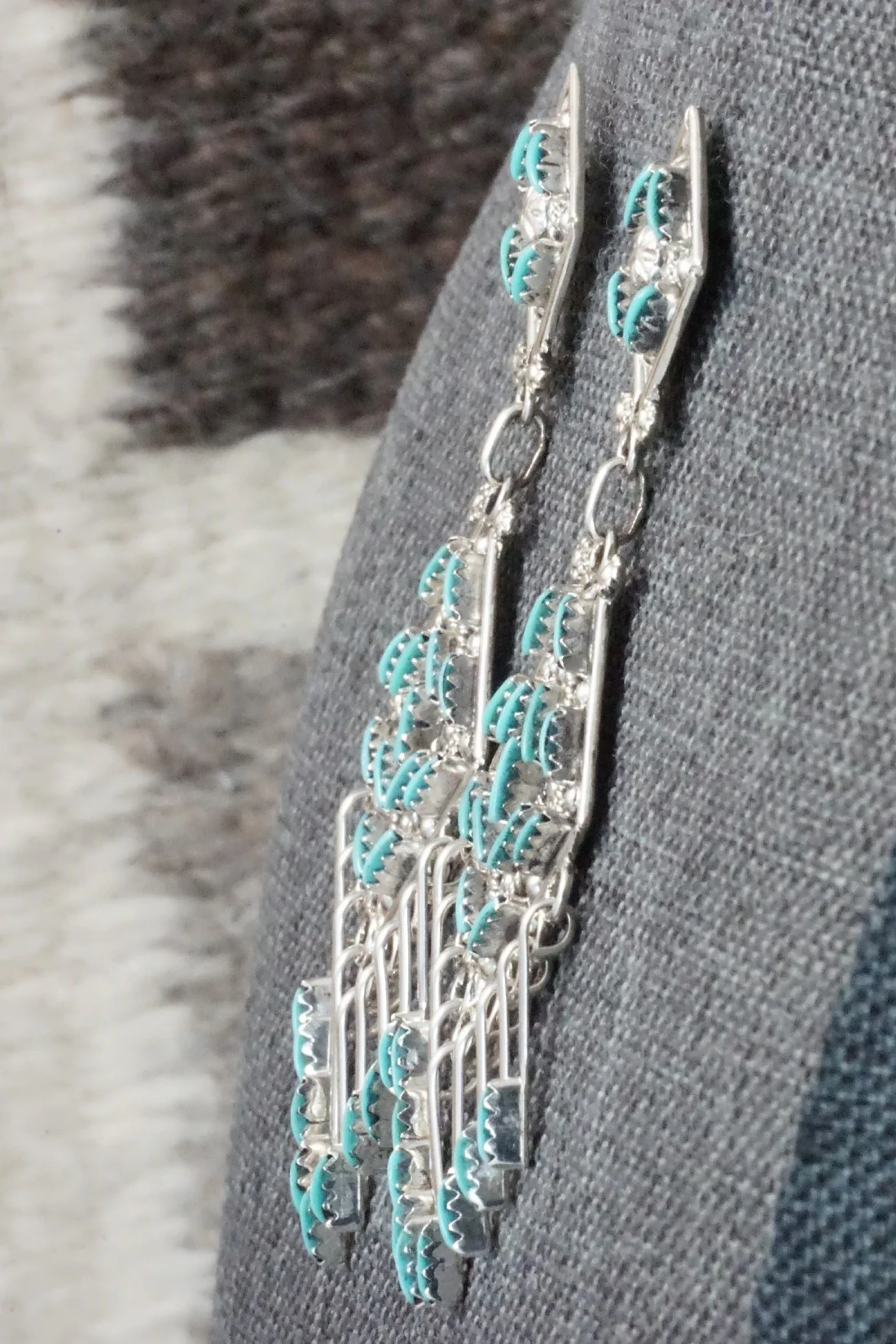 Turquoise & Sterling Silver Earrings - Kevin Leekity - Image 3