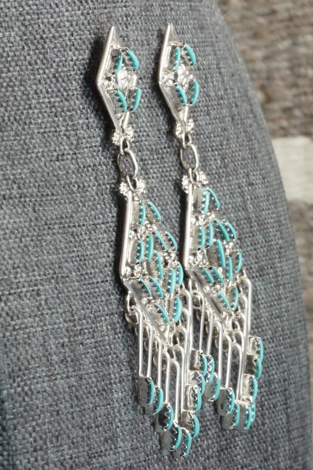 Turquoise & Sterling Silver Earrings - Kevin Leekity - Image 5