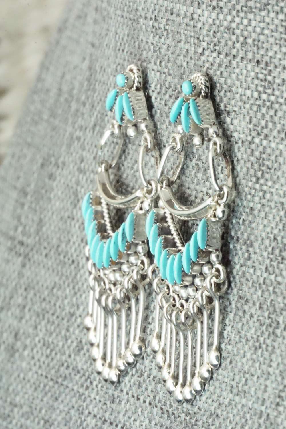 Turquoise & Sterling Silver Earrings - Stewart Nakatewa - Image 3