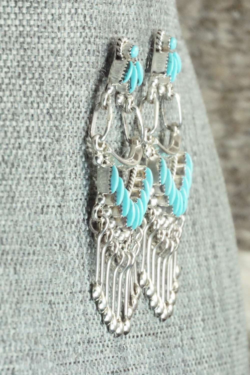 Turquoise & Sterling Silver Earrings - Stewart Nakatewa - Image 5