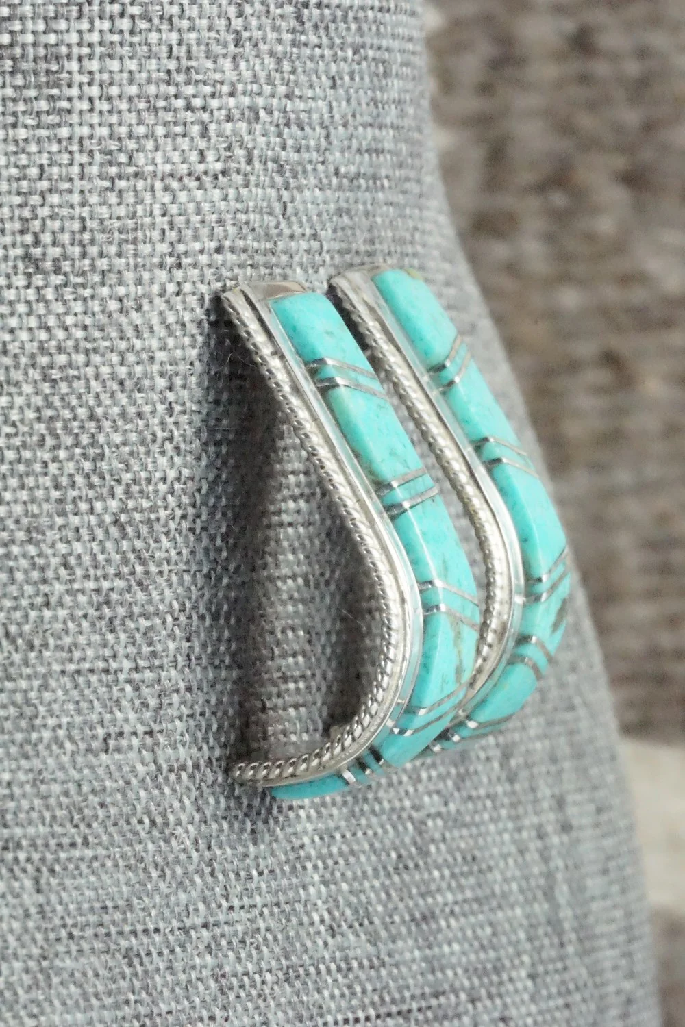 Turquoise & Sterling Silver Inlay Earrings - Deirdre Luna - Image 5