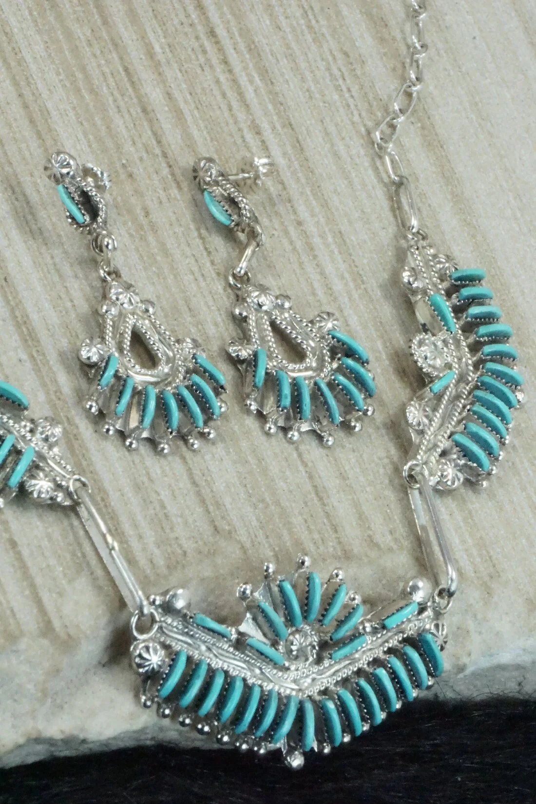 Turquoise & Sterling Silver Necklace and Earrings Set - Bernadette Wyaco - Image 17