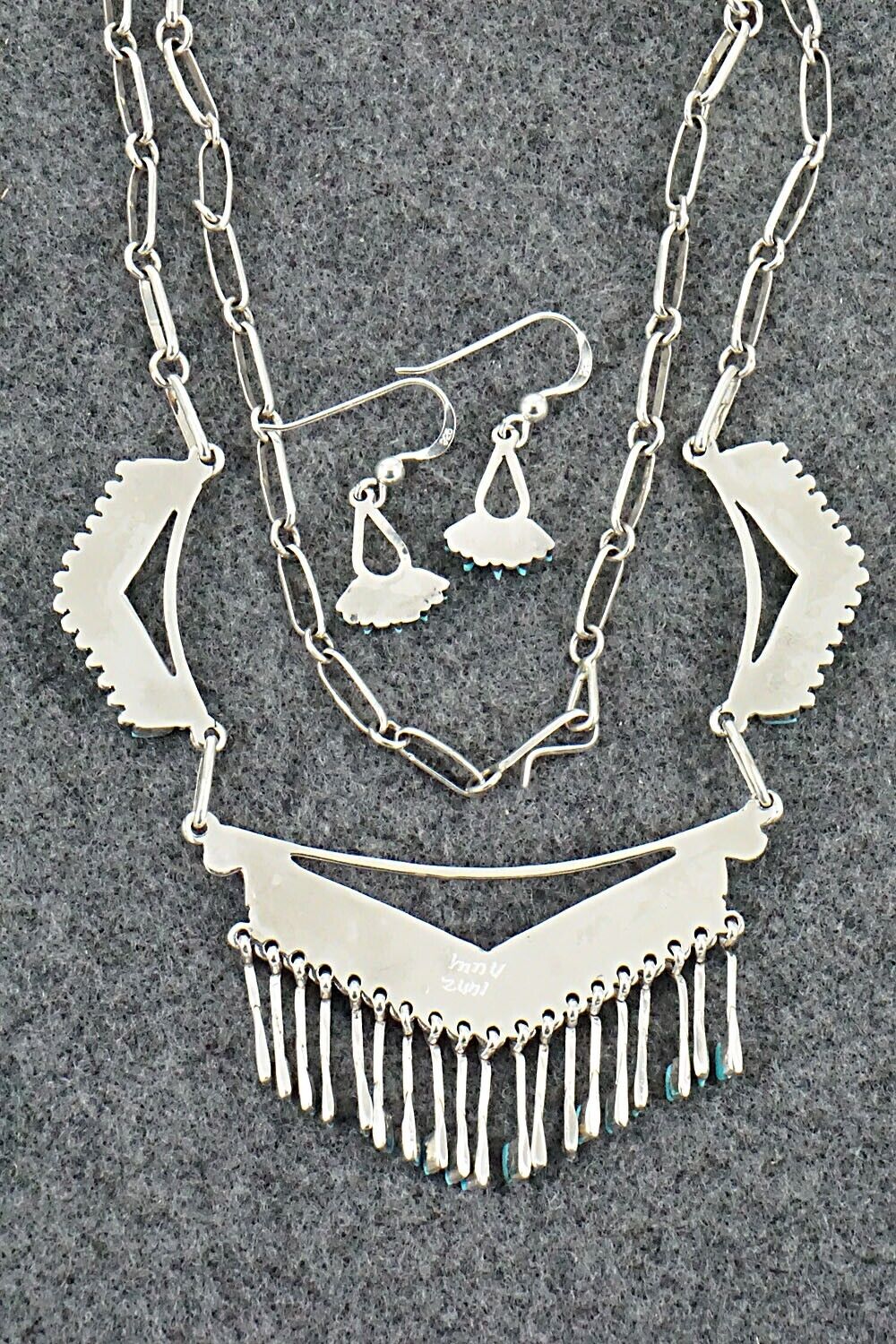 Turquoise & Sterling Silver Necklace and Earrings Set - Mildred Ukestine - Image 10