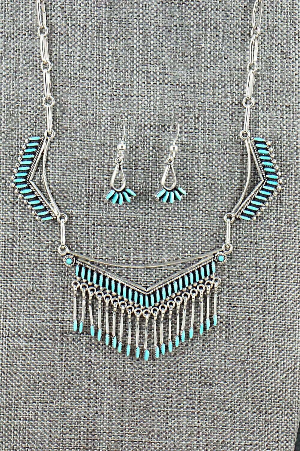 Turquoise & Sterling Silver Necklace and Earrings Set - Mildred Ukestine - Image 11