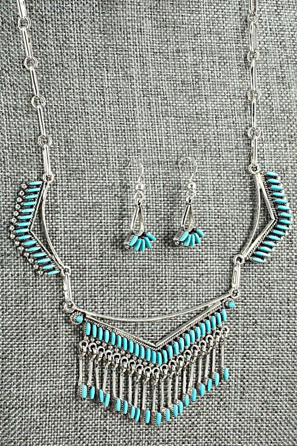 Turquoise & Sterling Silver Necklace and Earrings Set - Mildred Ukestine - Image 3