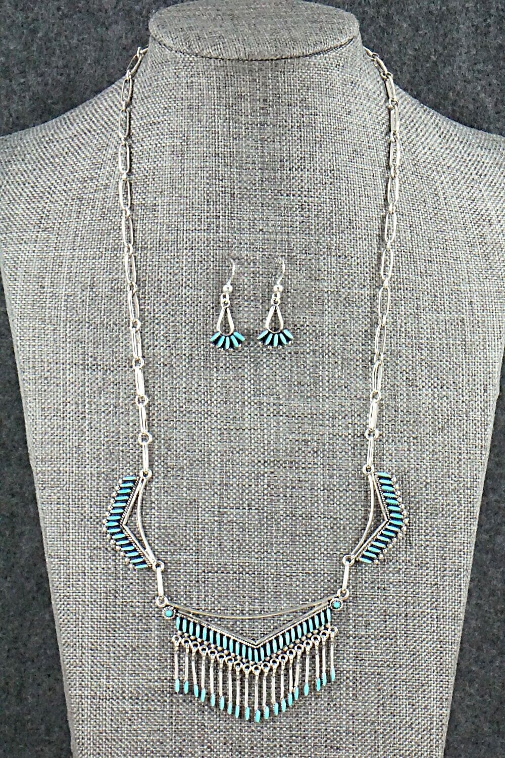 Turquoise & Sterling Silver Necklace and Earrings Set - Mildred Ukestine - Image 4