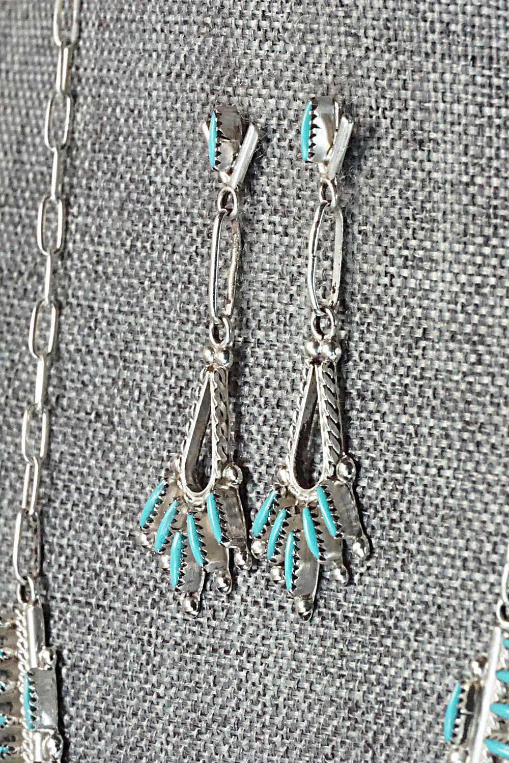 Turquoise & Sterling Silver Necklace and Earrings Set - Rena Cachini - Image 4