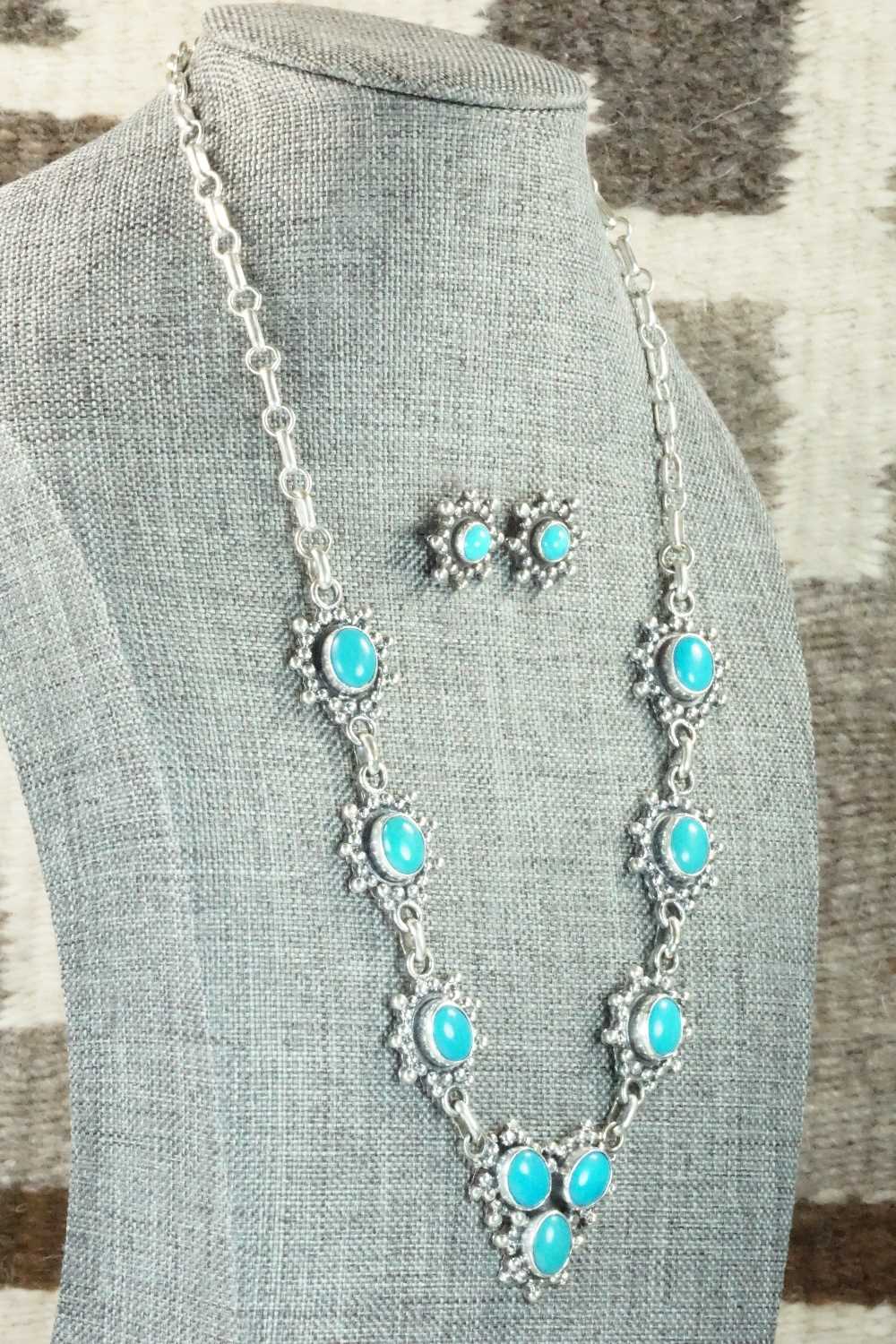 Turquoise & Sterling Silver Necklace and Earrings Set - Roie Jaque - Image 3