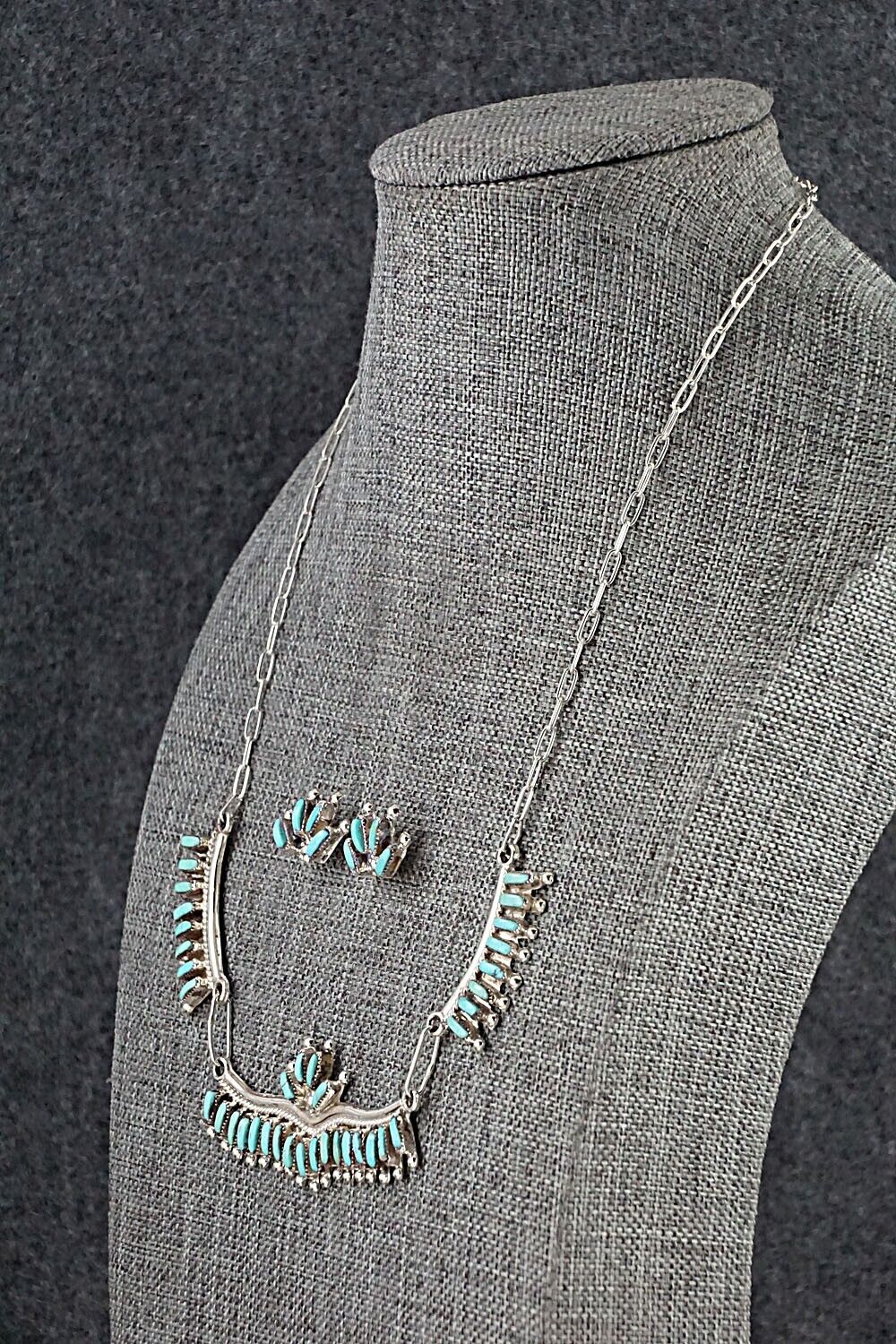 Turquoise & Sterling Silver Necklace and Earrings Set - Veronica Yawakia - Image 3