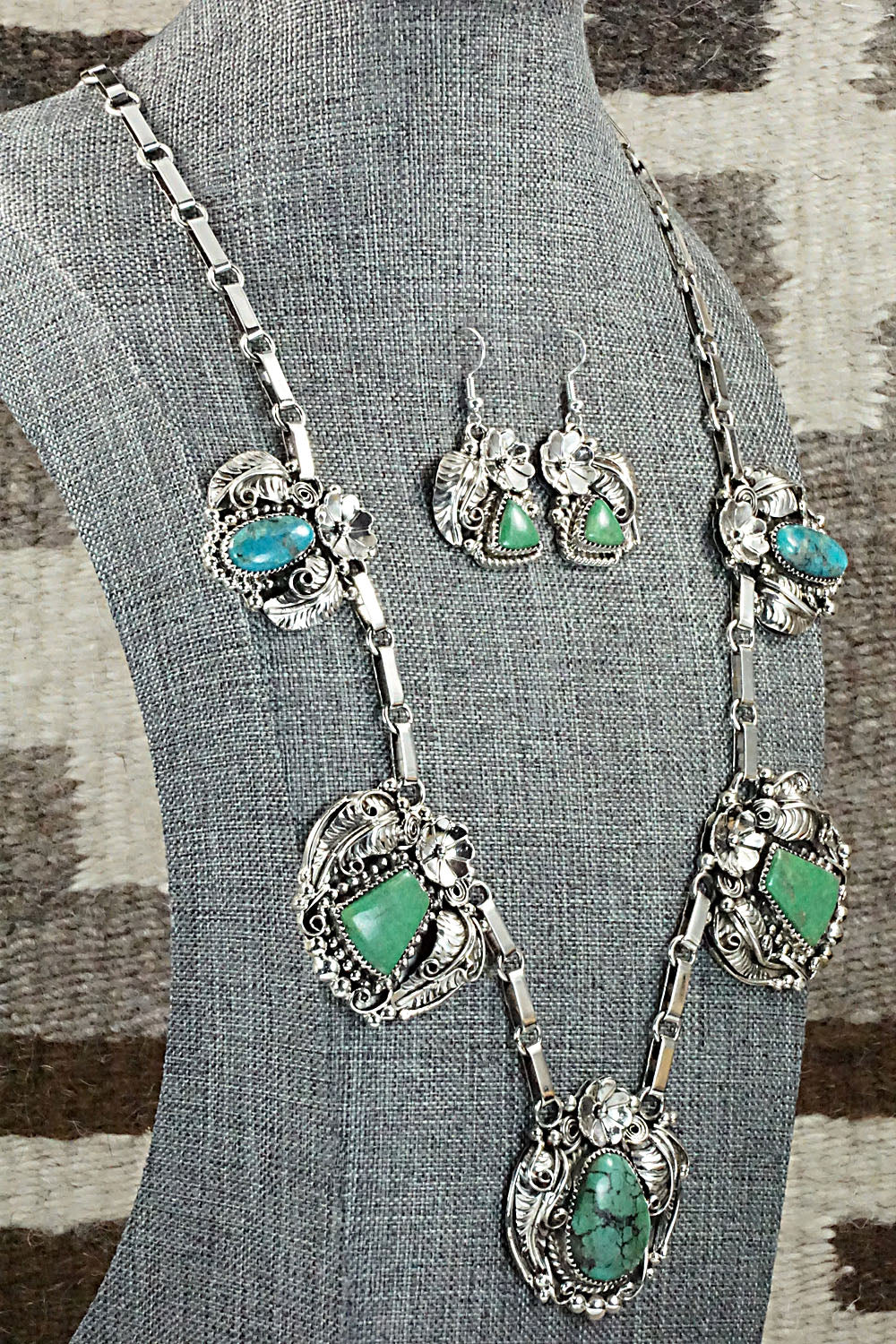 Turquoise & Sterling Silver Necklace & Earrings Set - Sandra Parkett - Image 3
