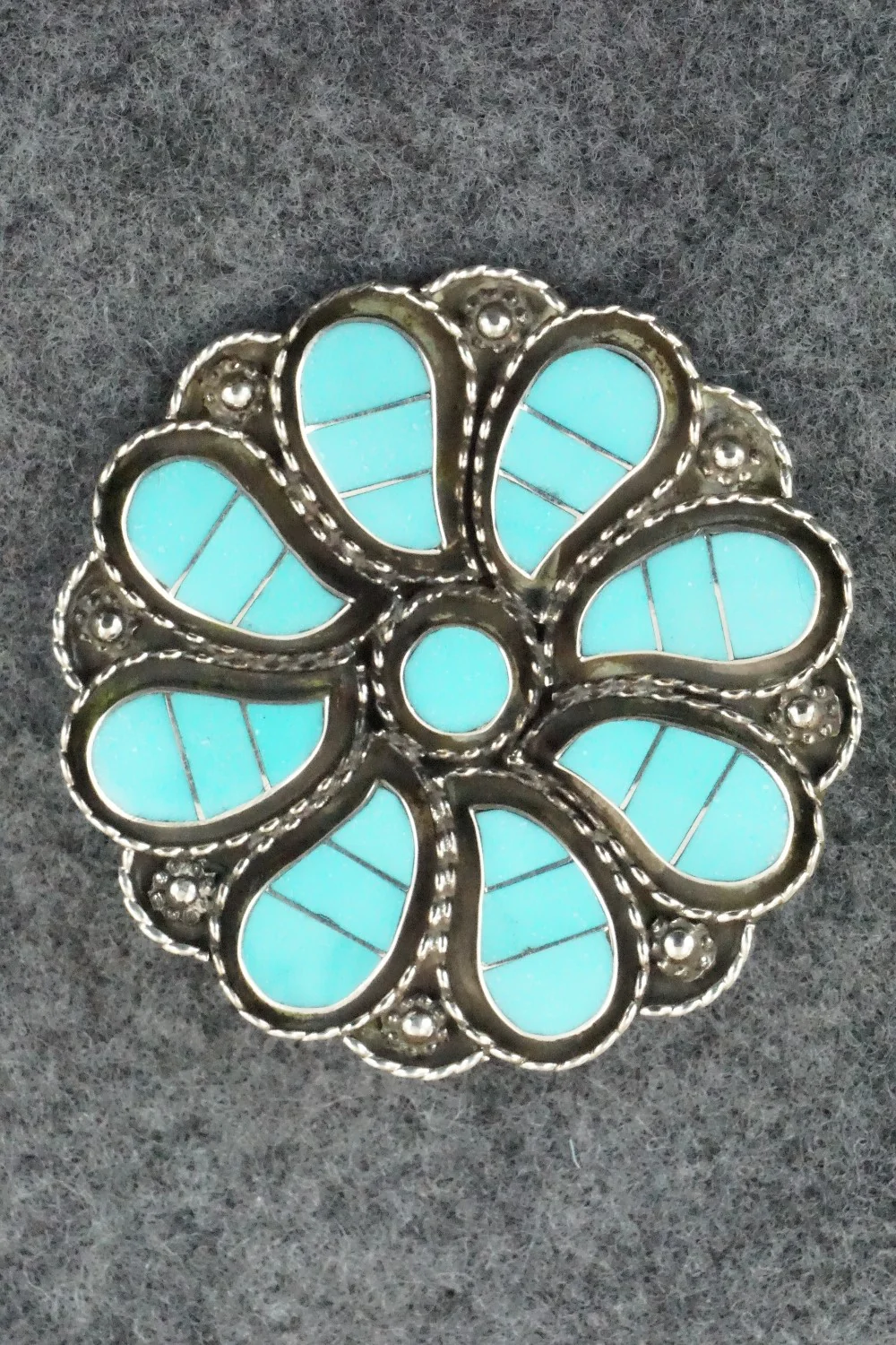 Turquoise & Sterling Silver Pendant/ Pin - Faye Lowsayatee - Image 3