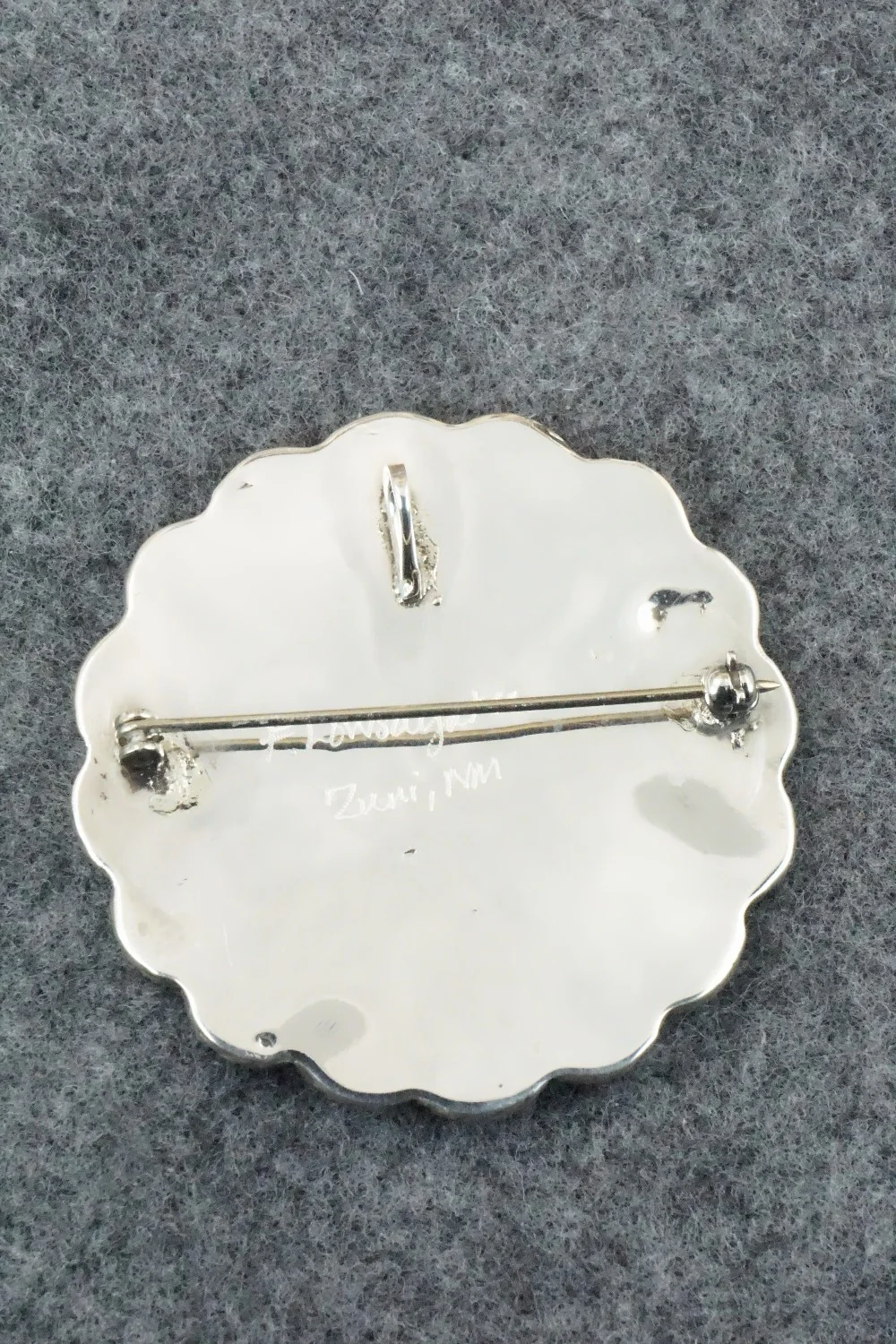 Turquoise & Sterling Silver Pendant/ Pin - Faye Lowsayatee - Image 4