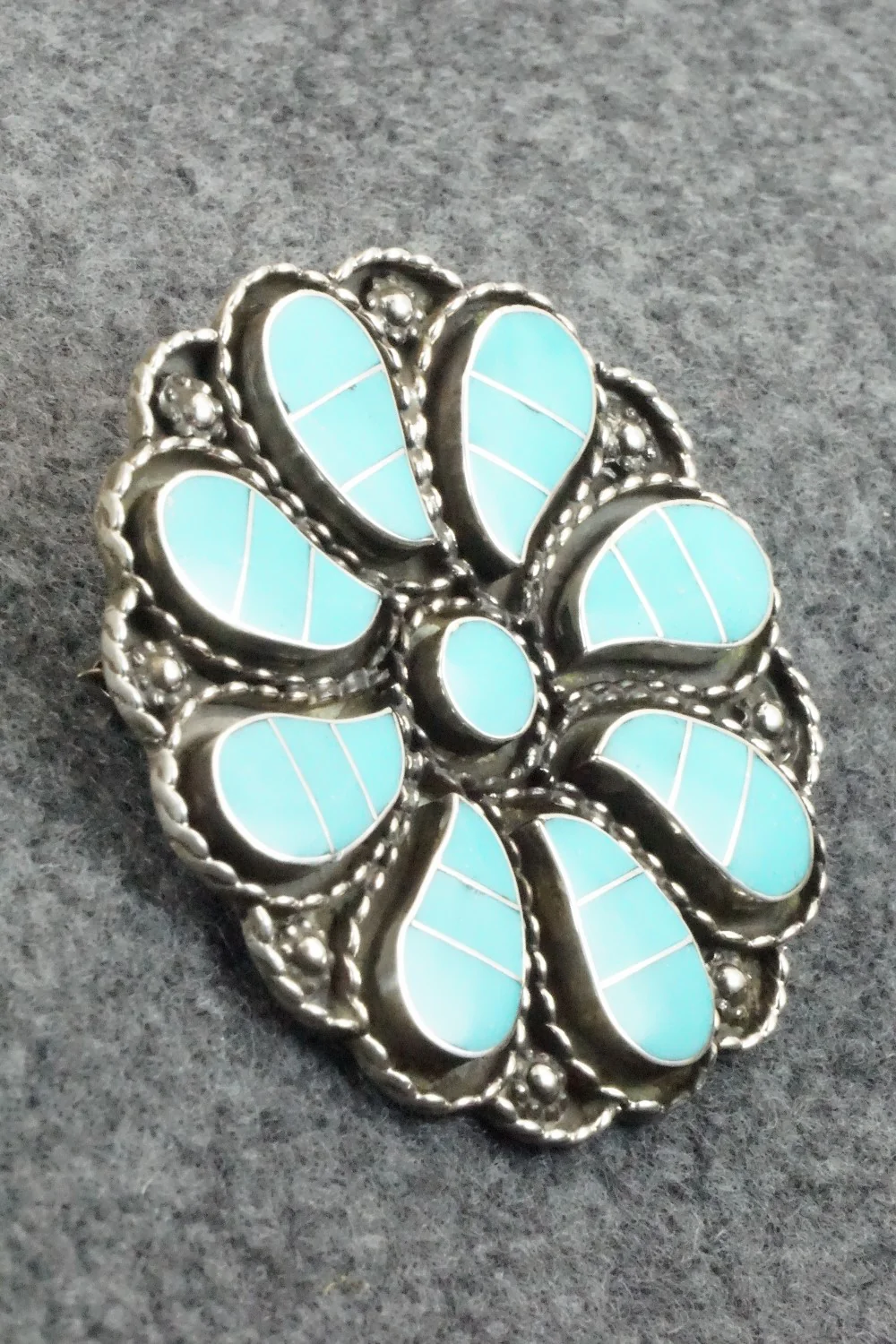 Turquoise & Sterling Silver Pendant/ Pin - Faye Lowsayatee - Image 7