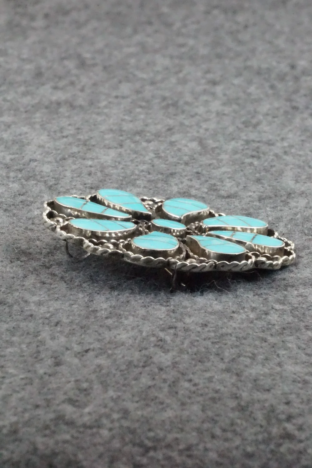 Turquoise & Sterling Silver Pendant/ Pin - Faye Lowsayatee - Image 8