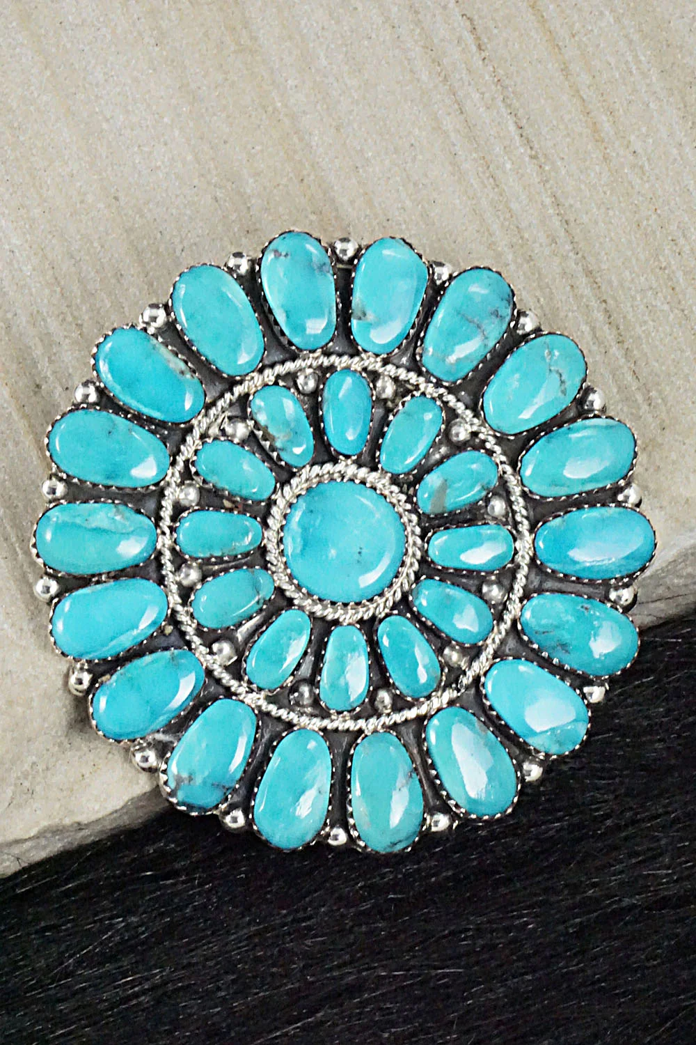 Turquoise & Sterling Silver Pendant / Pin - Jesse Williams - Image 3