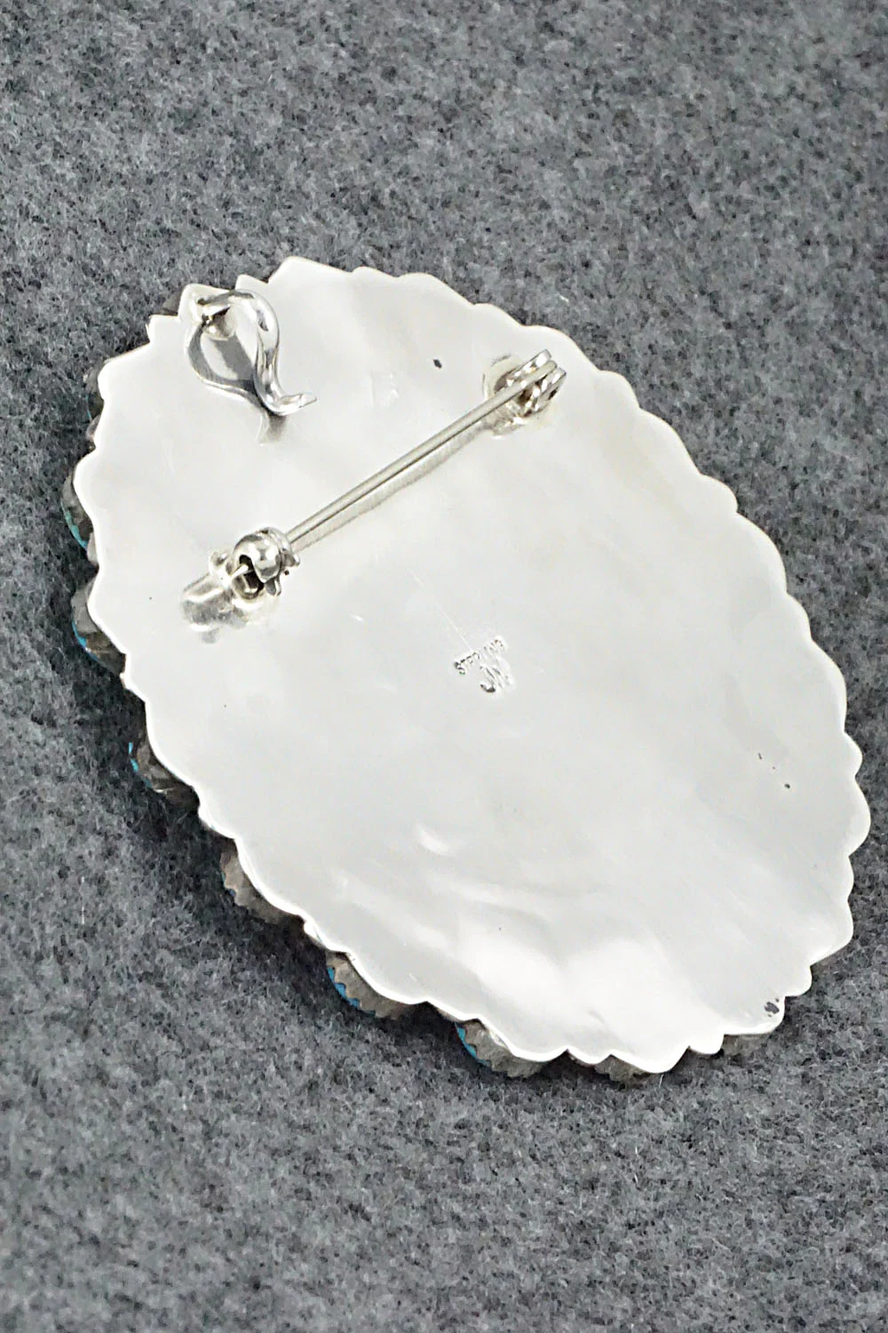 Turquoise & Sterling Silver Pendant / Pin - Jesse Williams - Image 6