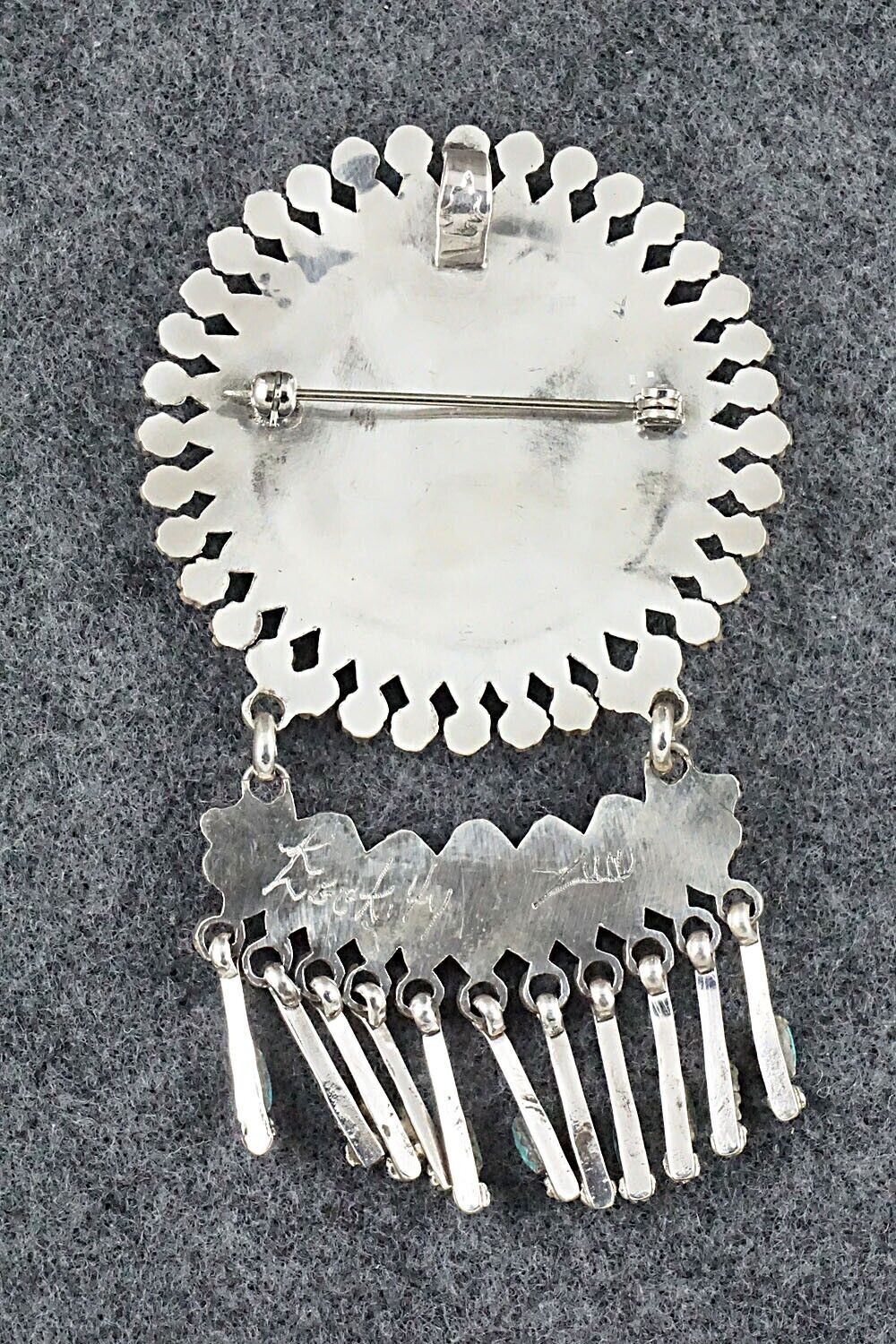 Turquoise & Sterling Silver Pendant/Pin - Keith Leekity - Image 4