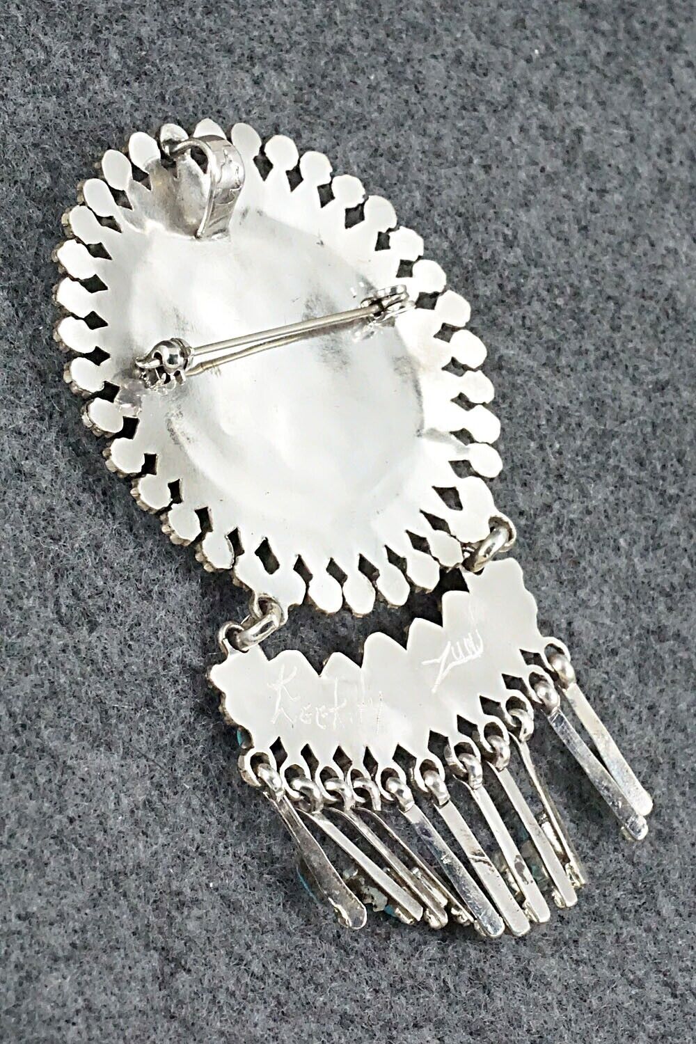 Turquoise & Sterling Silver Pendant/Pin - Keith Leekity - Image 8