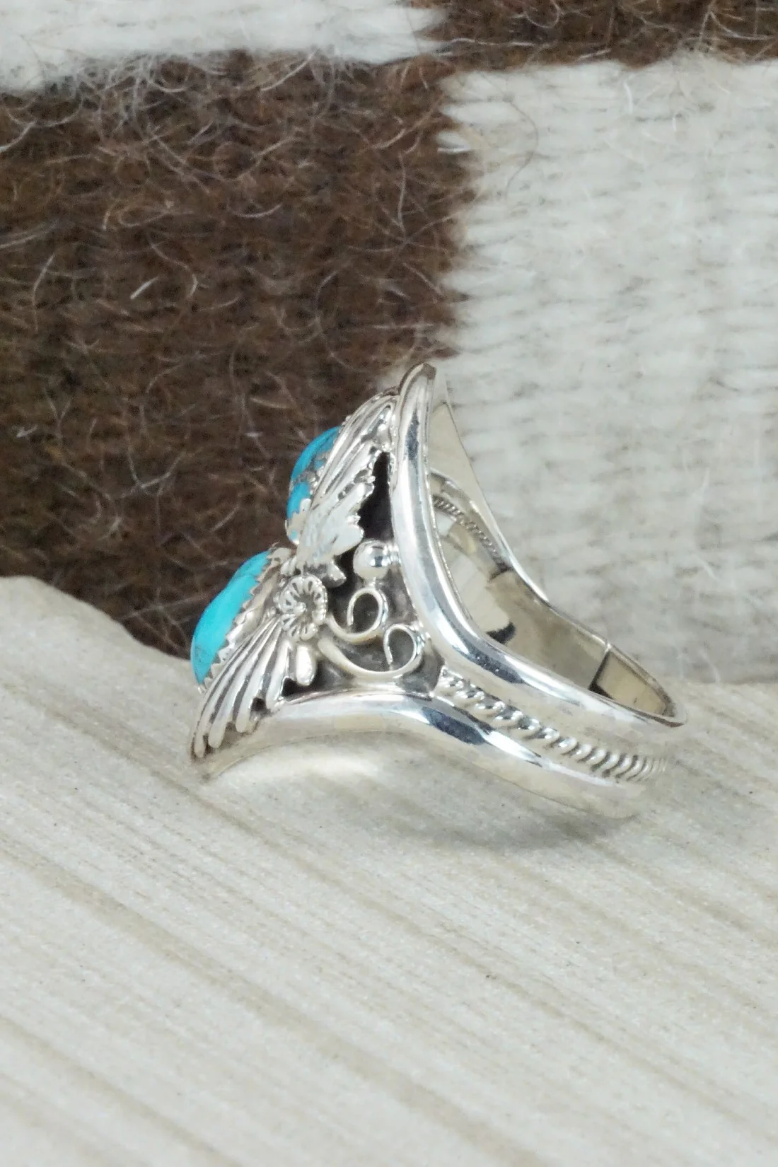 Turquoise & Sterling Silver Ring - Calvin Belin - Size 13.5 - Image 3