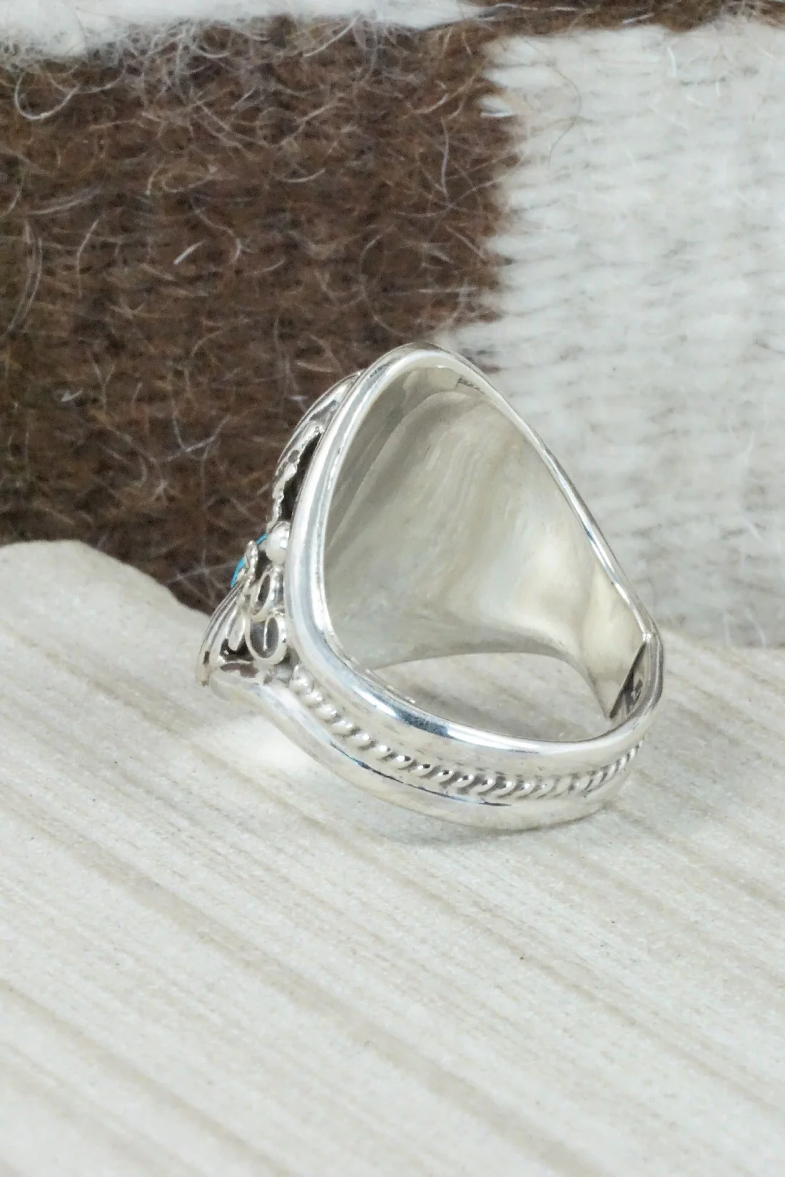 Turquoise & Sterling Silver Ring - Calvin Belin - Size 13.5 - Image 4