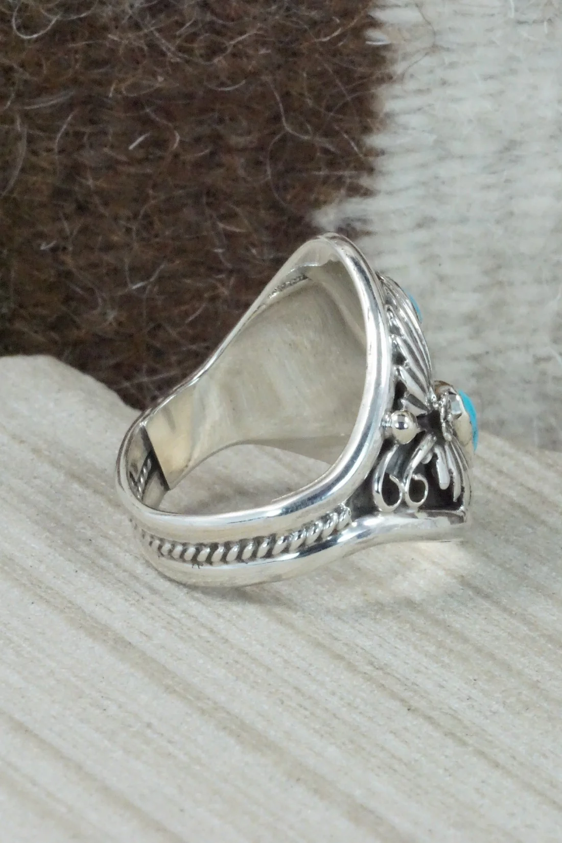 Turquoise & Sterling Silver Ring - Calvin Belin - Size 13.5 - Image 6