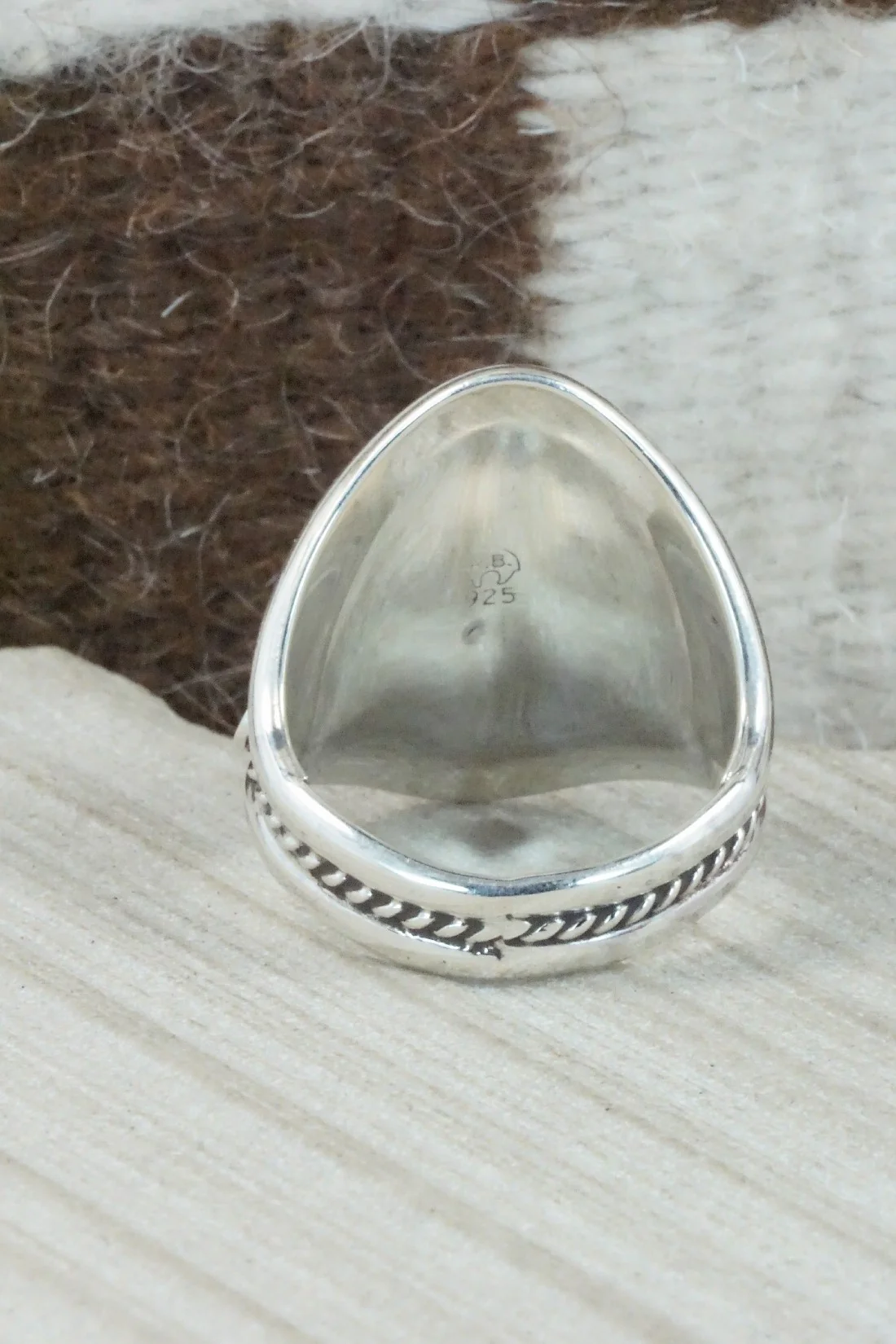 Turquoise & Sterling Silver Ring - Calvin Belin - Size 14.25 - Image 4