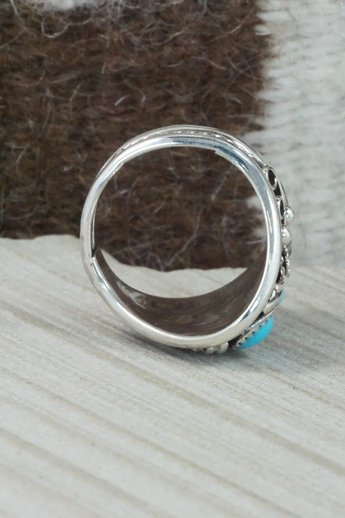 Turquoise & Sterling Silver Ring - Calvin Belin - Size 14.25 - Image 8