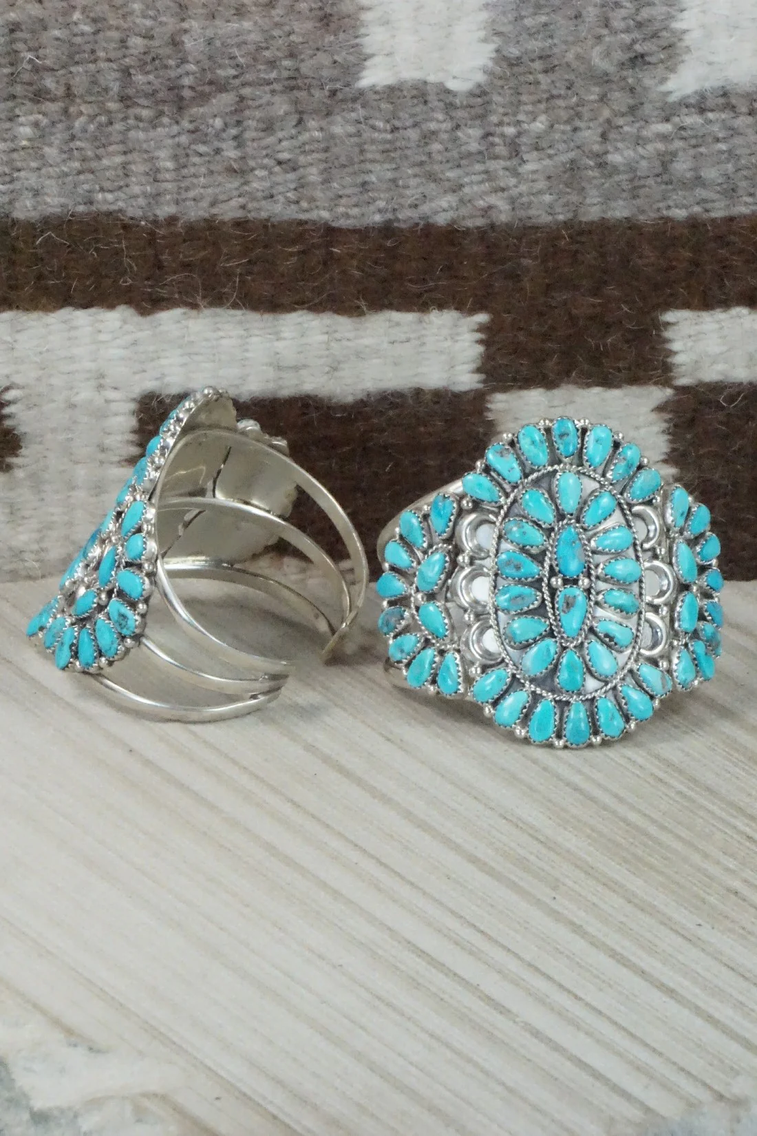 Turquoise & Sterling Silver Squash Blossom Necklace Set - Justina Wilson - Image 10