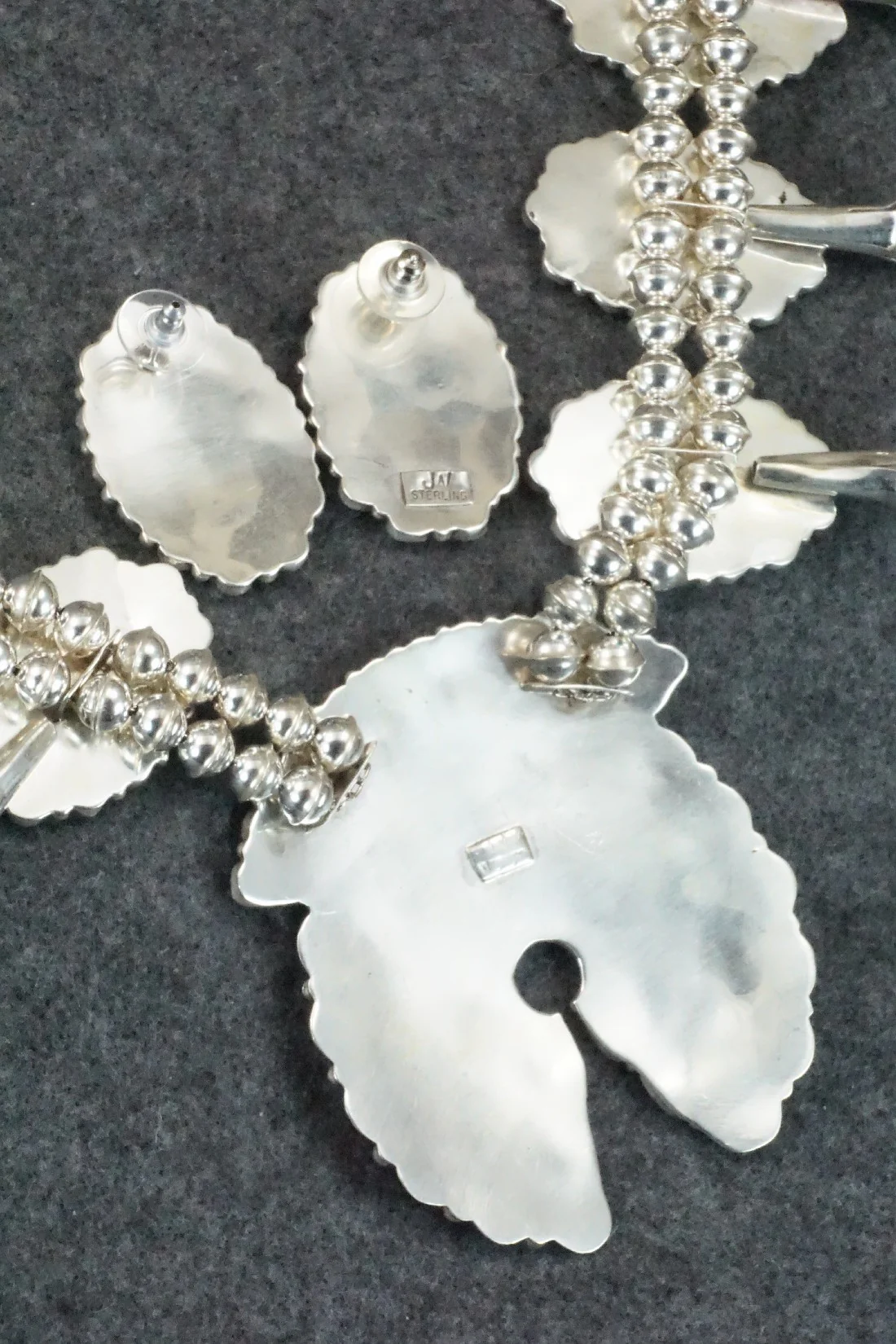 Turquoise & Sterling Silver Squash Blossom Necklace Set - Justina Wilson - Image 11