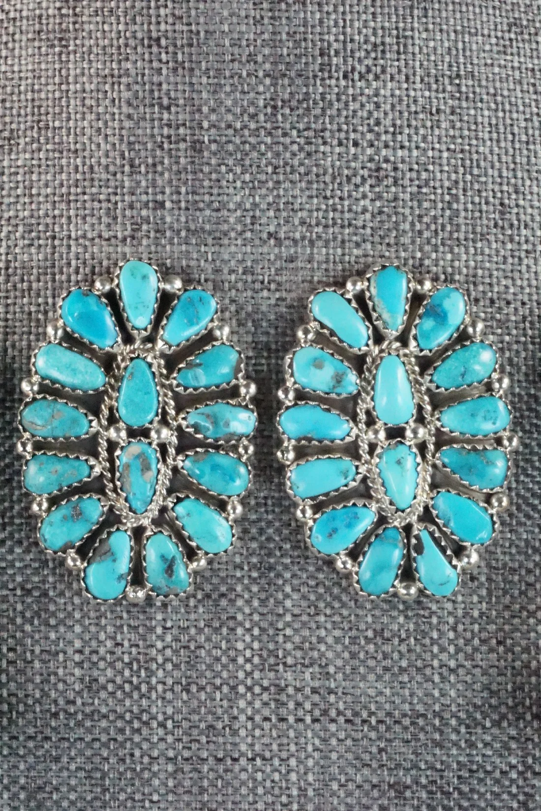 Turquoise & Sterling Silver Squash Blossom Necklace Set - Justina Wilson - Image 3