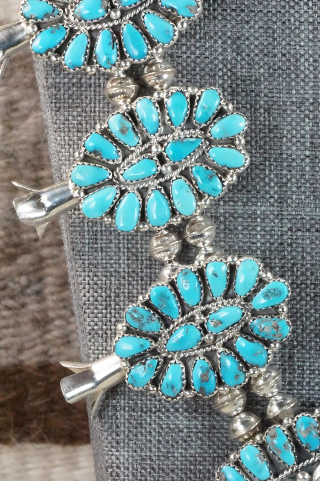 Turquoise & Sterling Silver Squash Blossom Necklace Set - Justina Wilson - Image 4