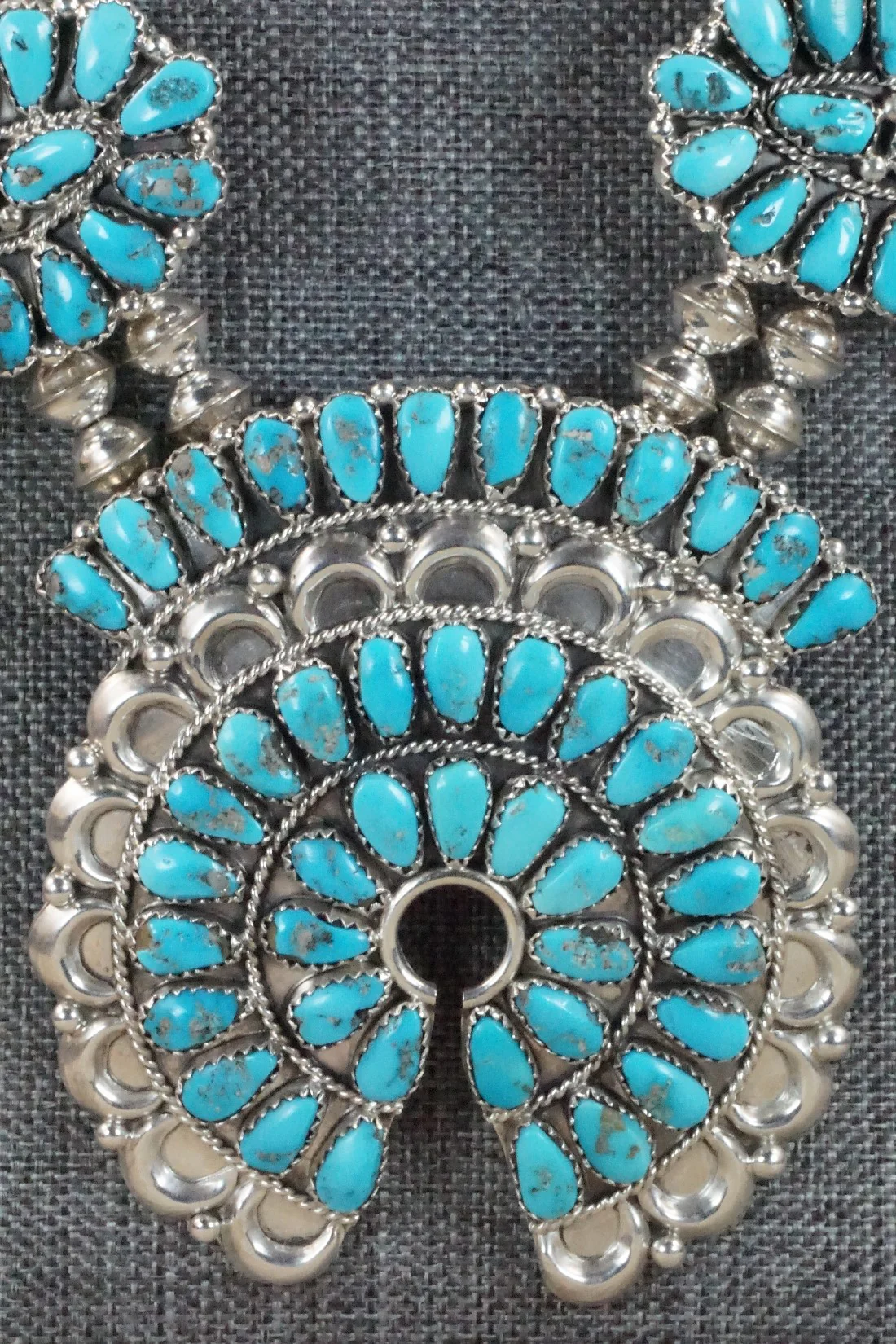 Turquoise & Sterling Silver Squash Blossom Necklace Set - Justina Wilson - Image 5