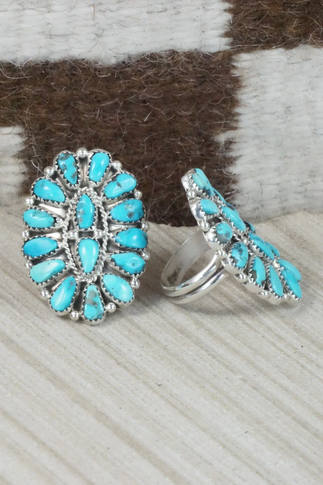 Turquoise & Sterling Silver Squash Blossom Necklace Set - Justina Wilson - Image 8