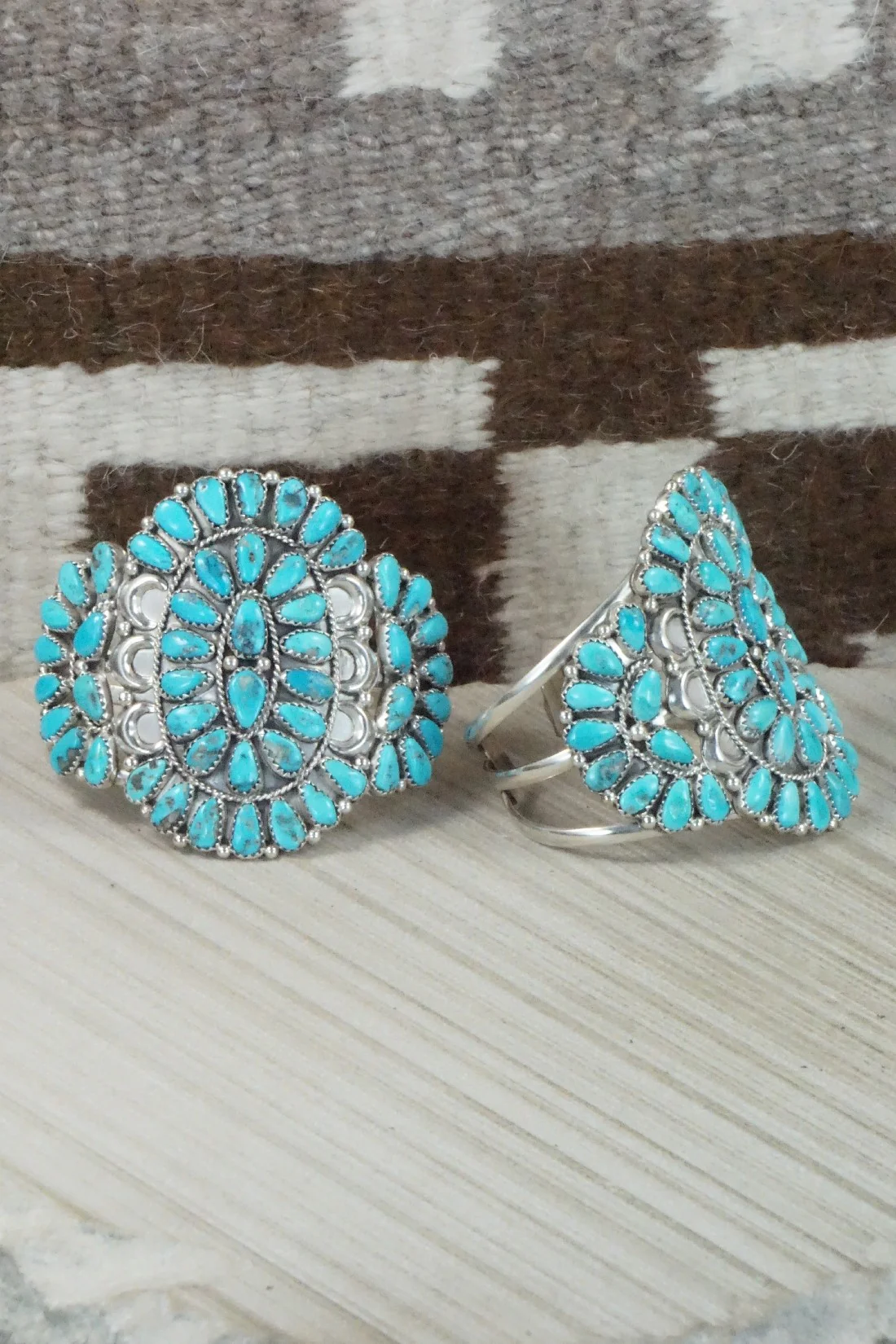 Turquoise & Sterling Silver Squash Blossom Necklace Set - Justina Wilson - Image 9