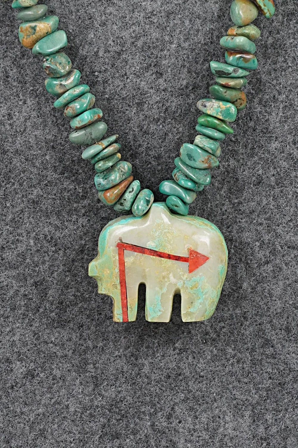 Turquoise Zuni Fetish Carving & Sterling Silver Necklace - Bernard Laiwakete - Image 3