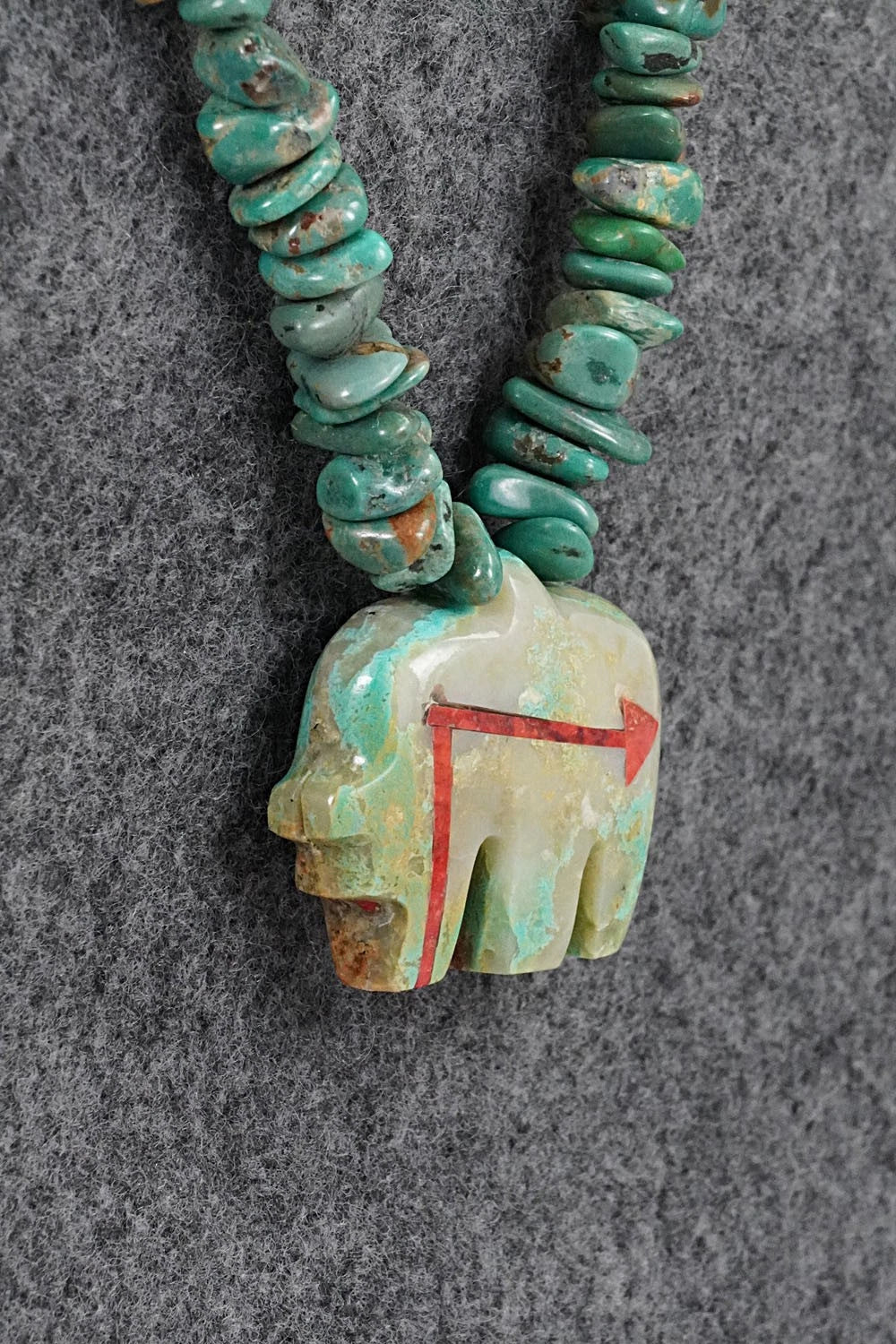 Turquoise Zuni Fetish Carving & Sterling Silver Necklace - Bernard Laiwakete - Image 5