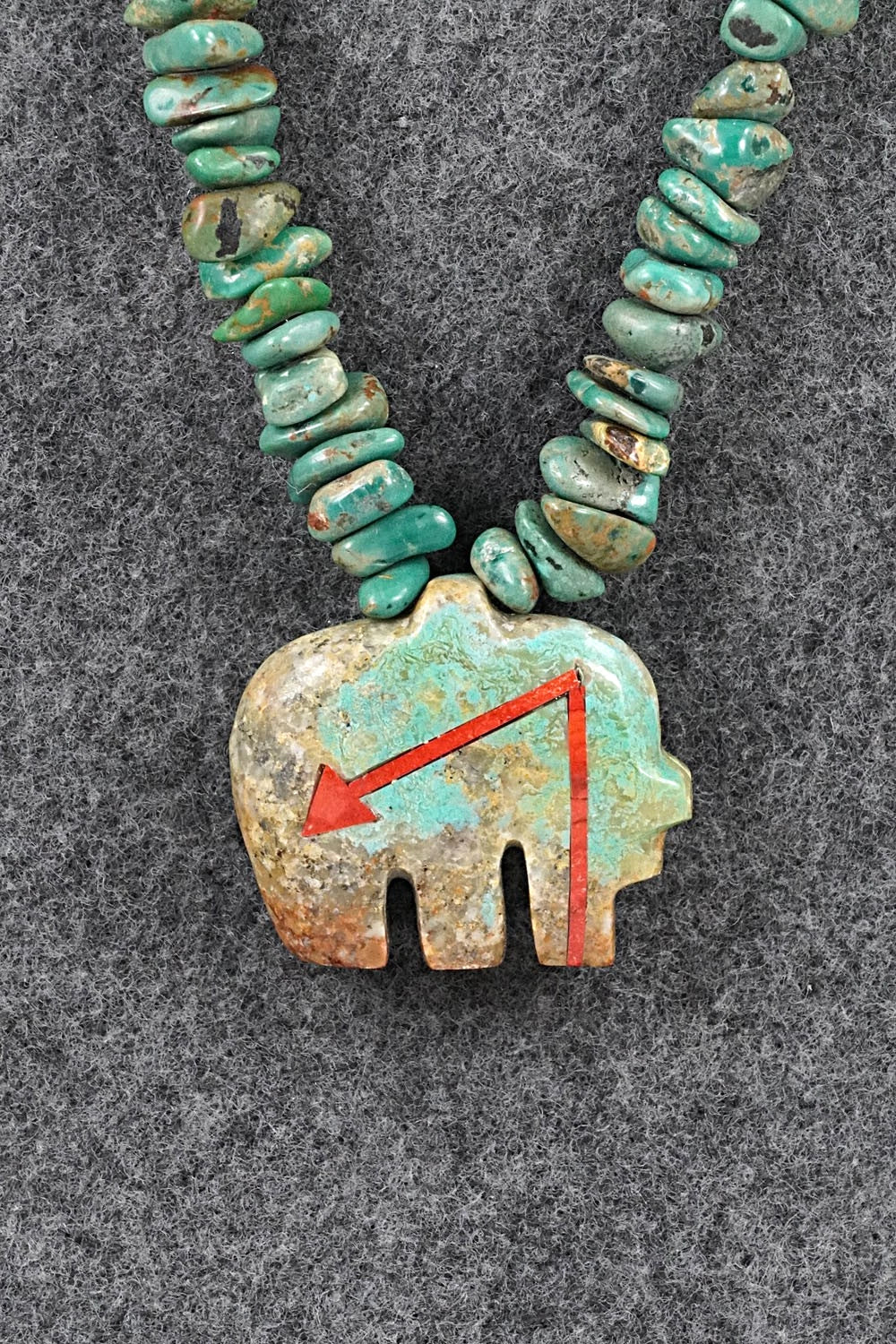 Turquoise Zuni Fetish Carving & Sterling Silver Necklace - Bernard Laiwakete - Image 6