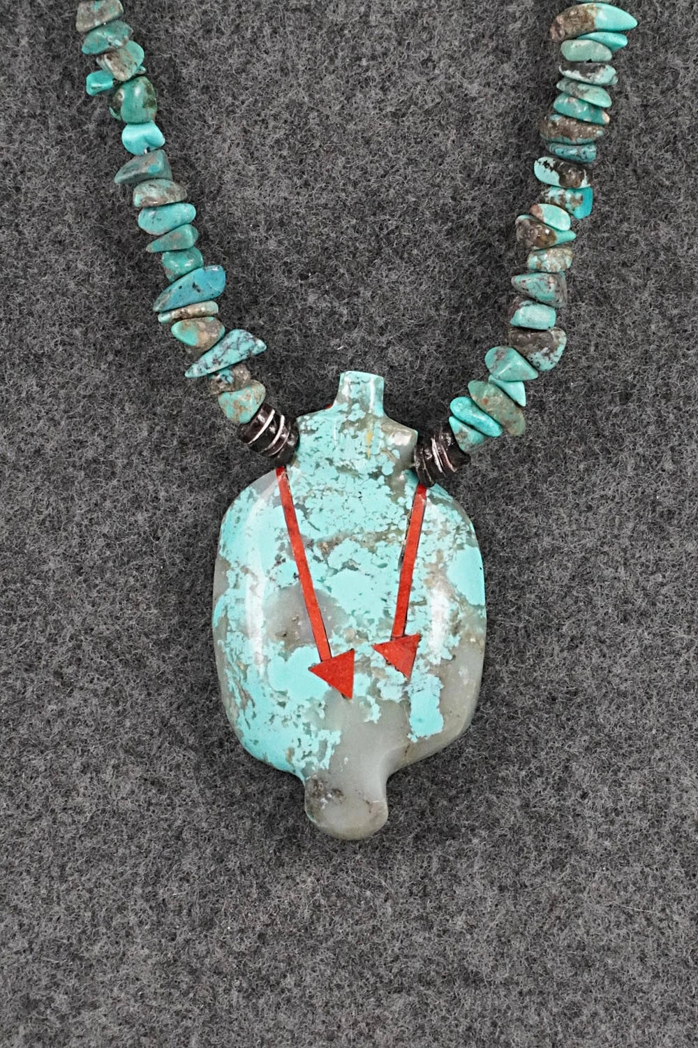 Turquoise Zuni Fetish Carving & Sterling Silver Necklace - Bernard Laiwakete - Image 4