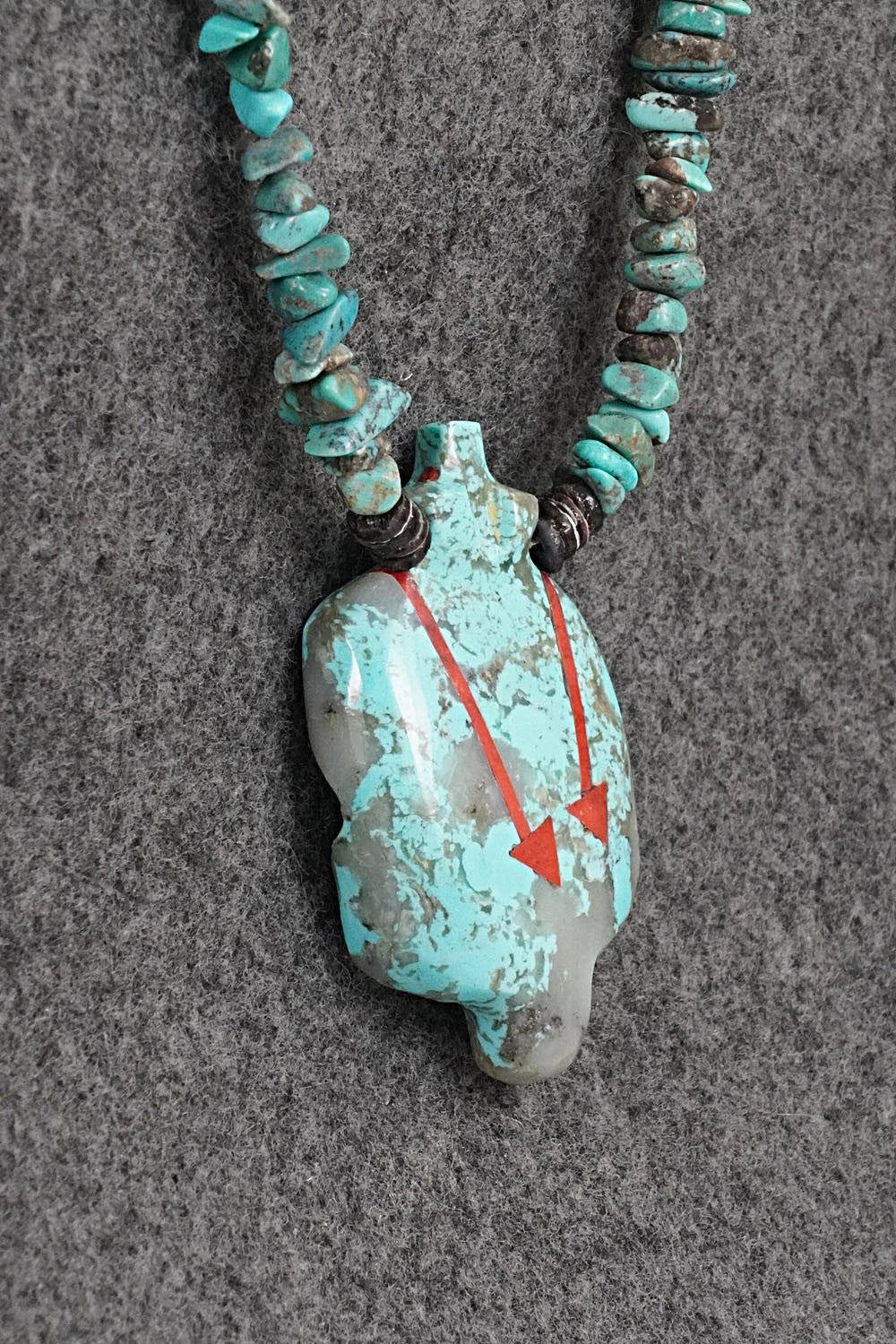 Turquoise Zuni Fetish Carving & Sterling Silver Necklace - Bernard Laiwakete - Image 6