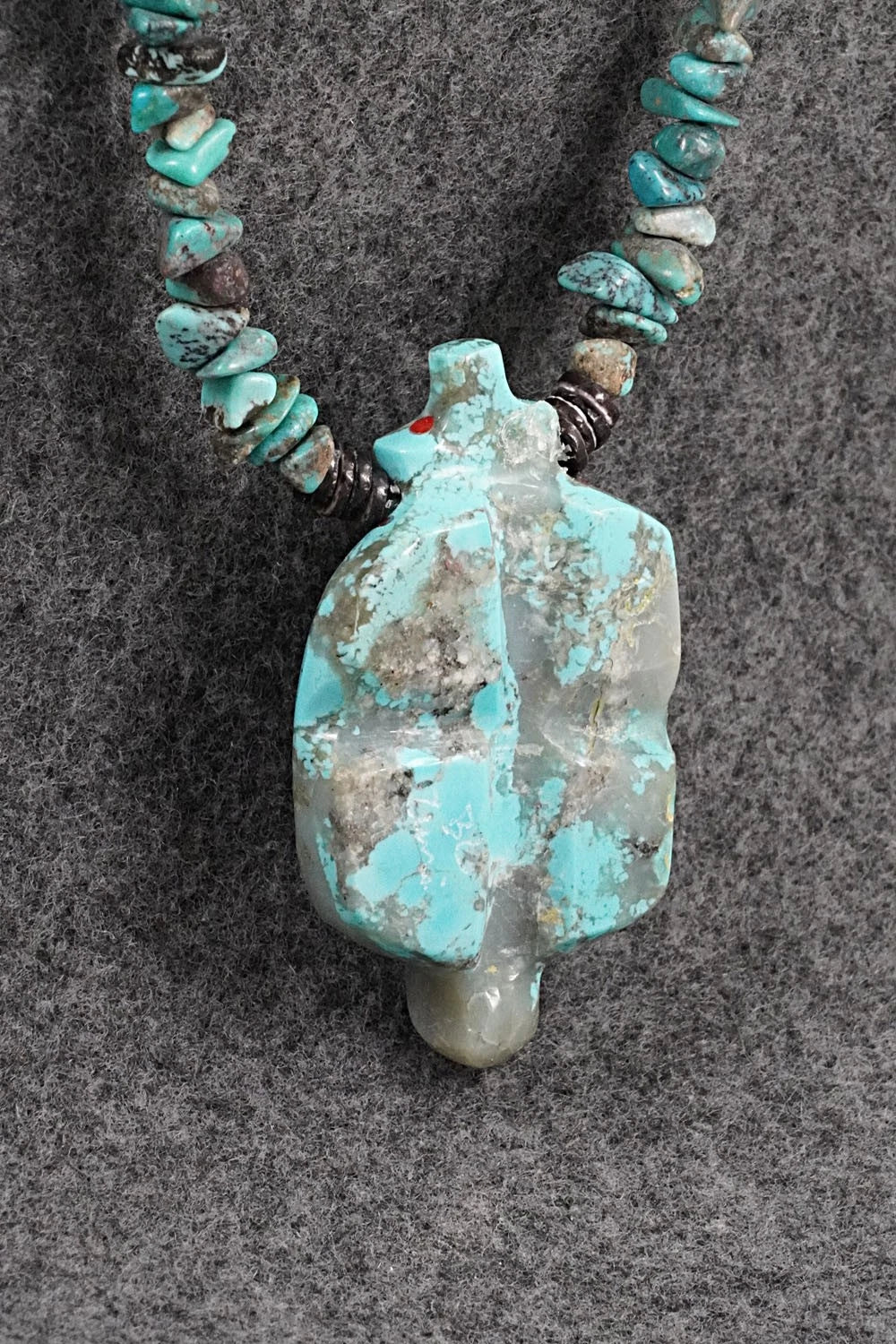 Turquoise Zuni Fetish Carving & Sterling Silver Necklace - Bernard Laiwakete - Image 7